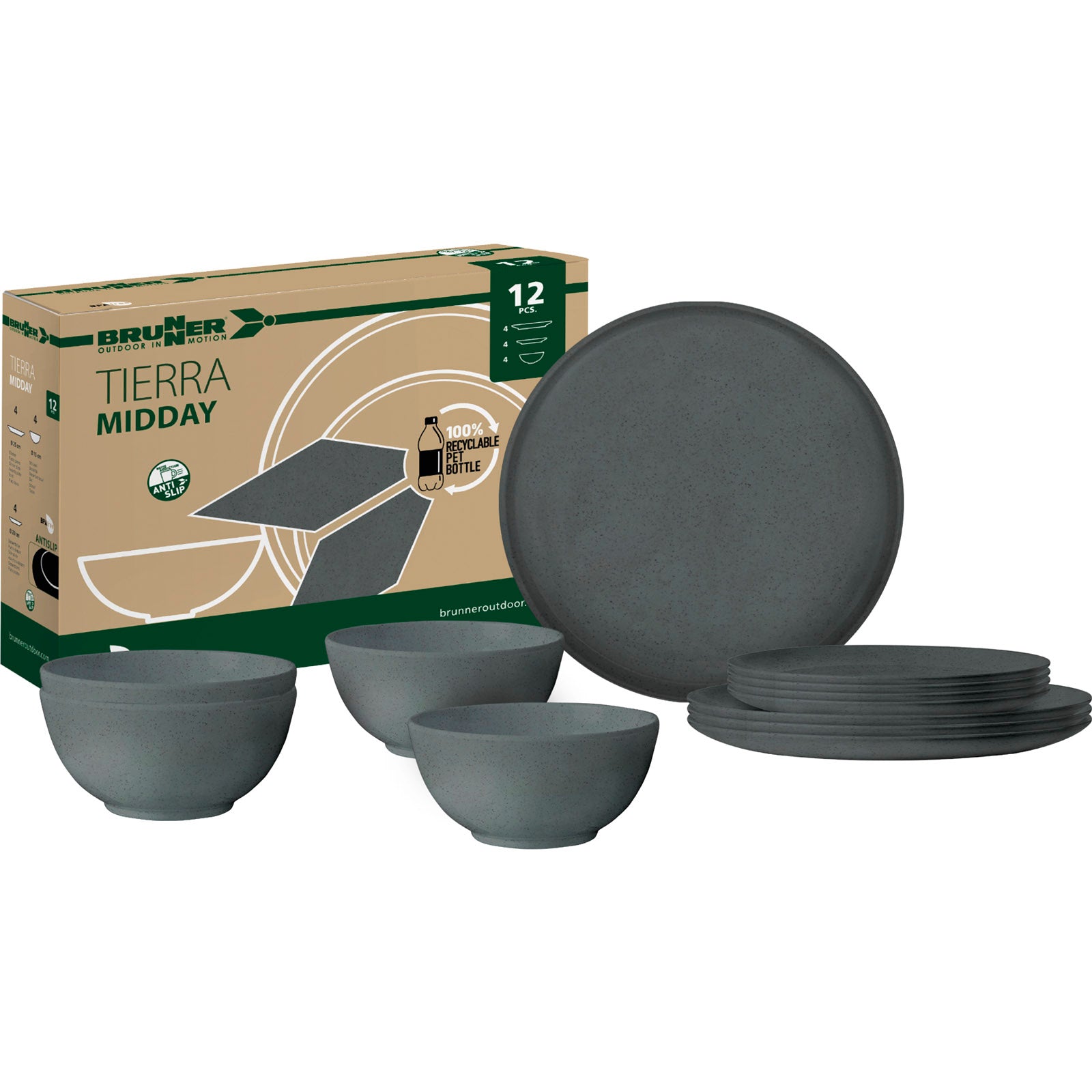 BRUNNER Campinggeschirr Set Midday RPET Tierra Camping Teller Schüssel 12 teilig
