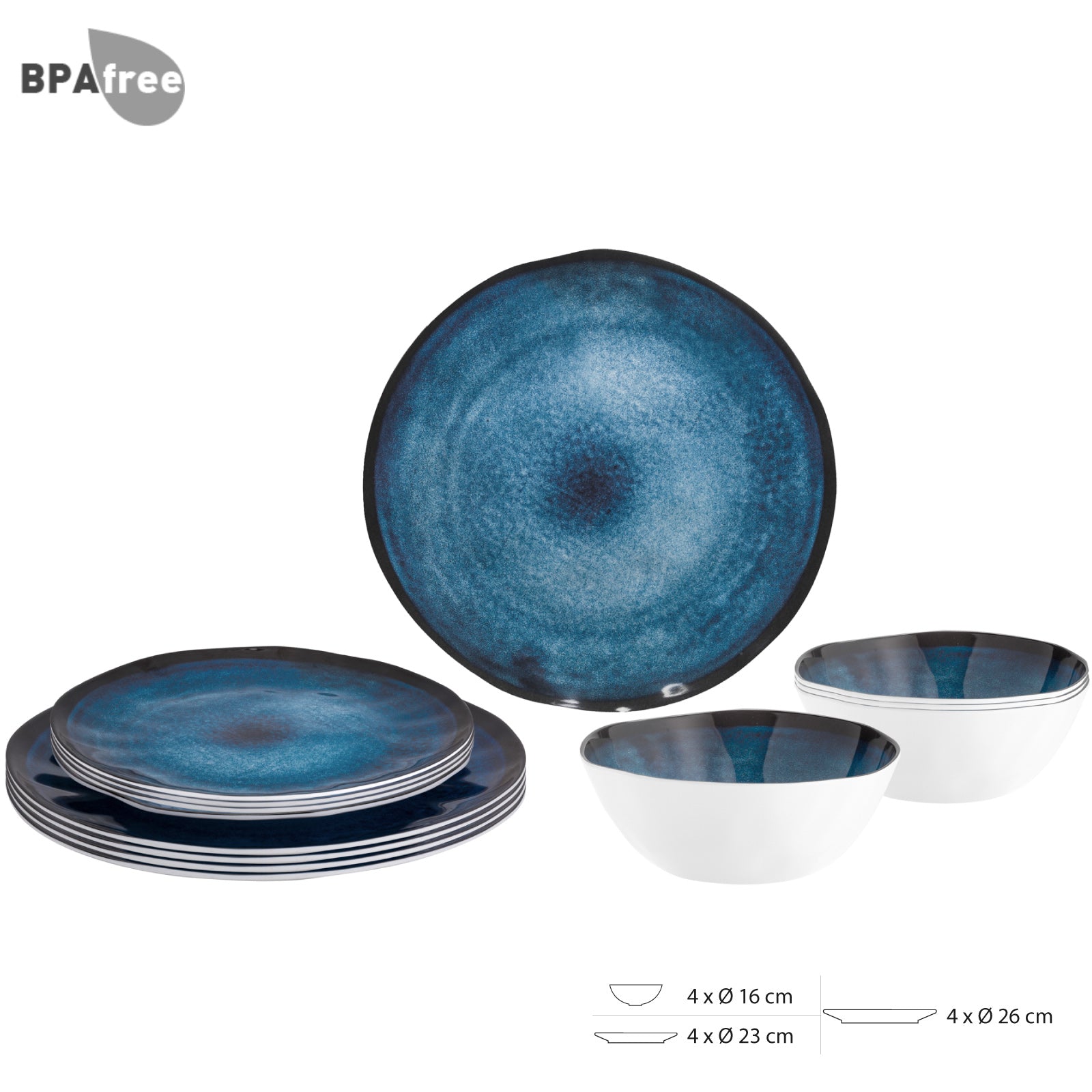 BRUNNER Melamine Camping Tableware Set Midday Breeze Camping Plate Bowl 12 pieces