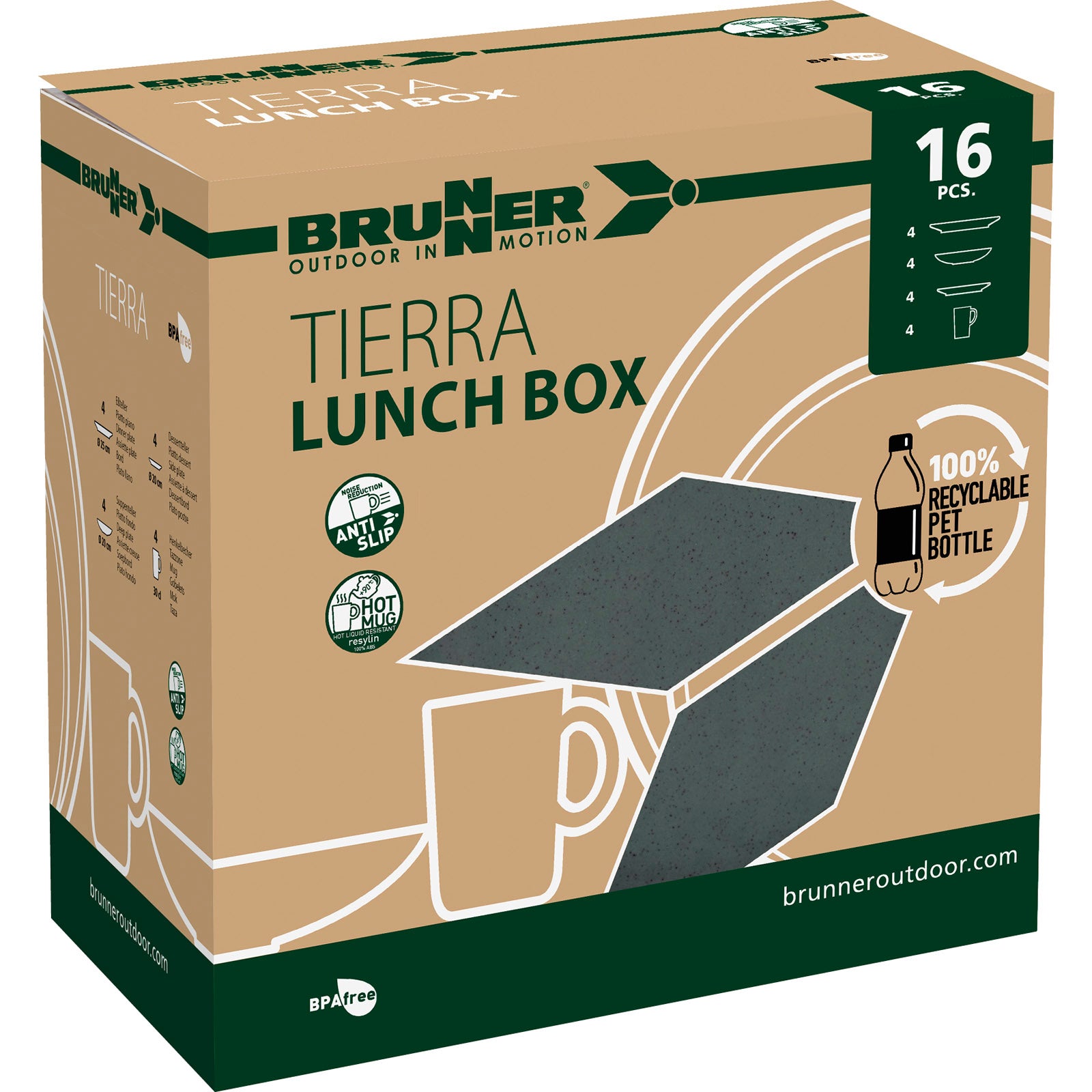 BRUNNER Ensemble de vaisselle de camping Boîte à lunch RPET Tierra Assiette de camping Bol 12 pièces