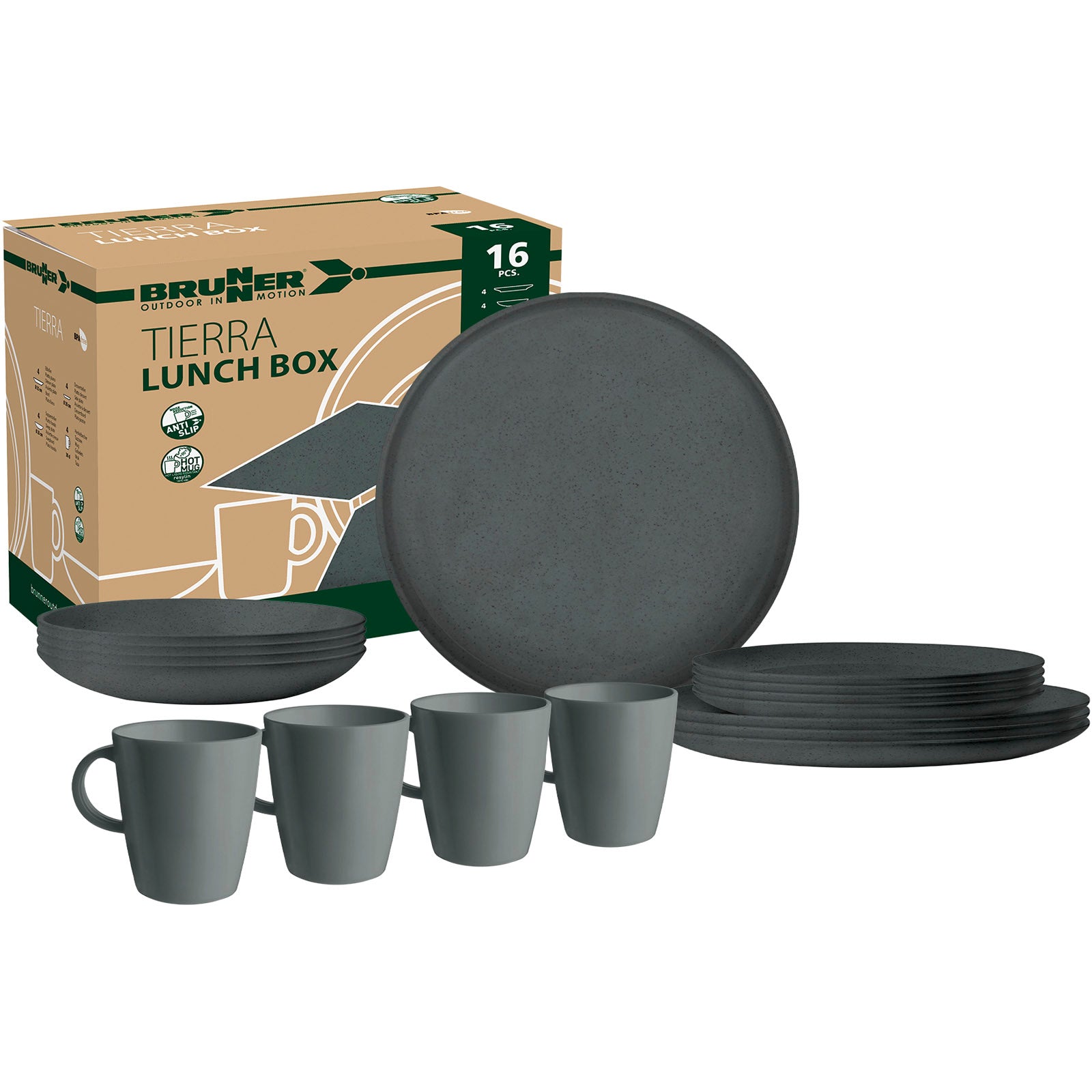BRUNNER Ensemble de vaisselle de camping Boîte à lunch RPET Tierra Assiette de camping Bol 12 pièces