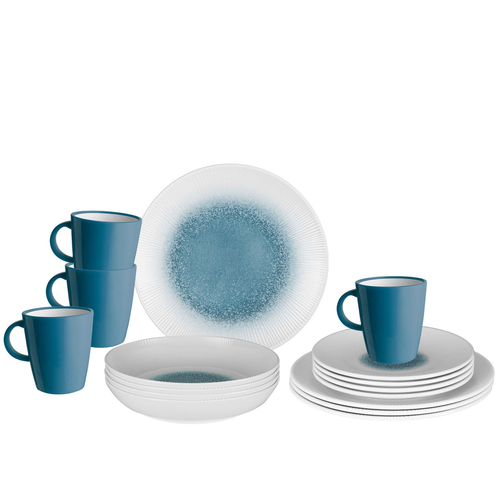 BRUNNER Melamin Ess Geschirr Set Lunch Box 16-teilig Camping Reise Teller Becher