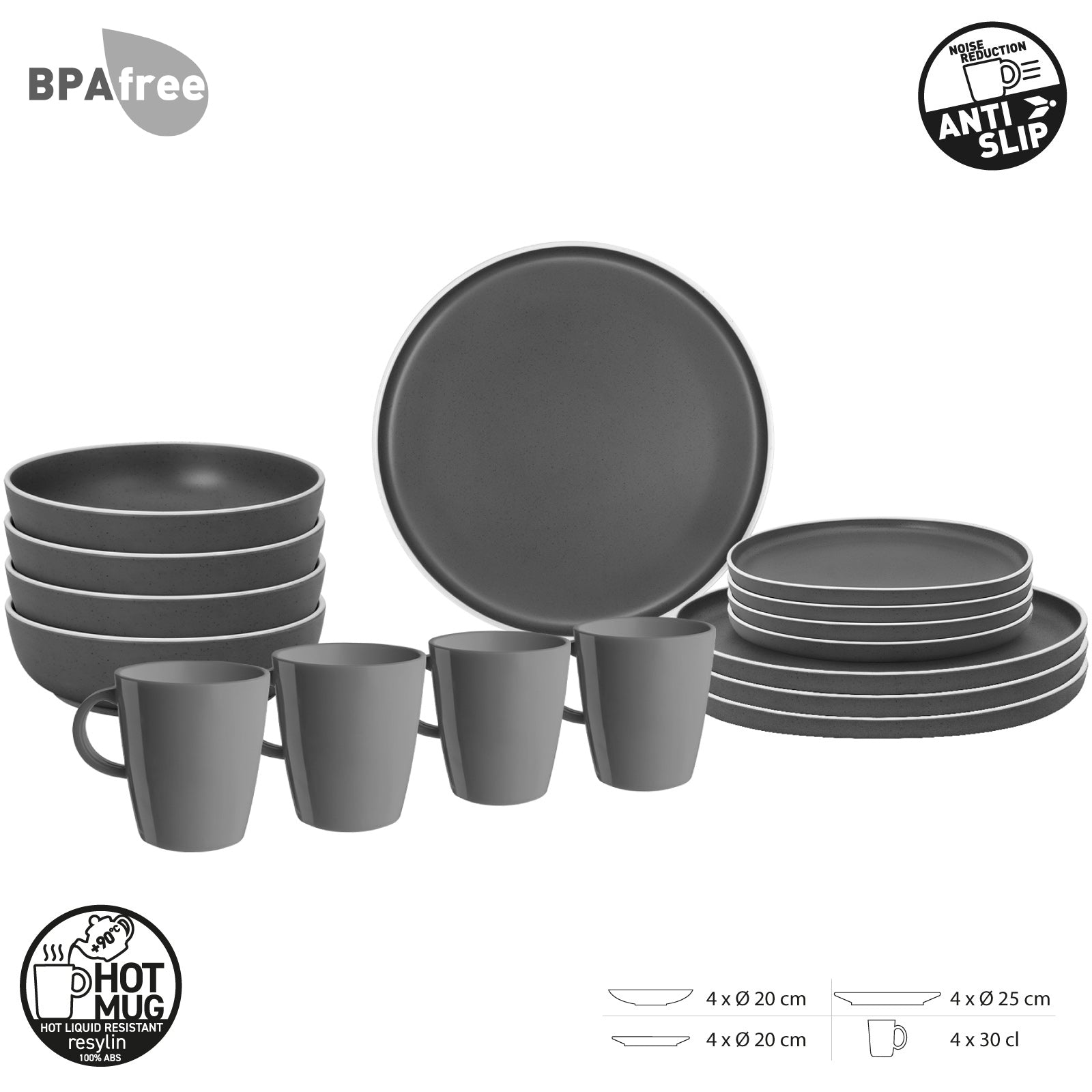 Service de table en mélamine BRUNNER, boîte à lunch, assiette de camping Dolomite Stone Touch, 16 pièces