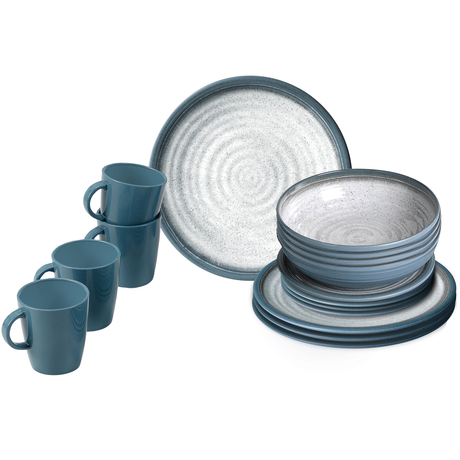 BRUNNER Melamin Ess Geschirr Set Lunch Box 16-teilig Camping Reise Teller Becher