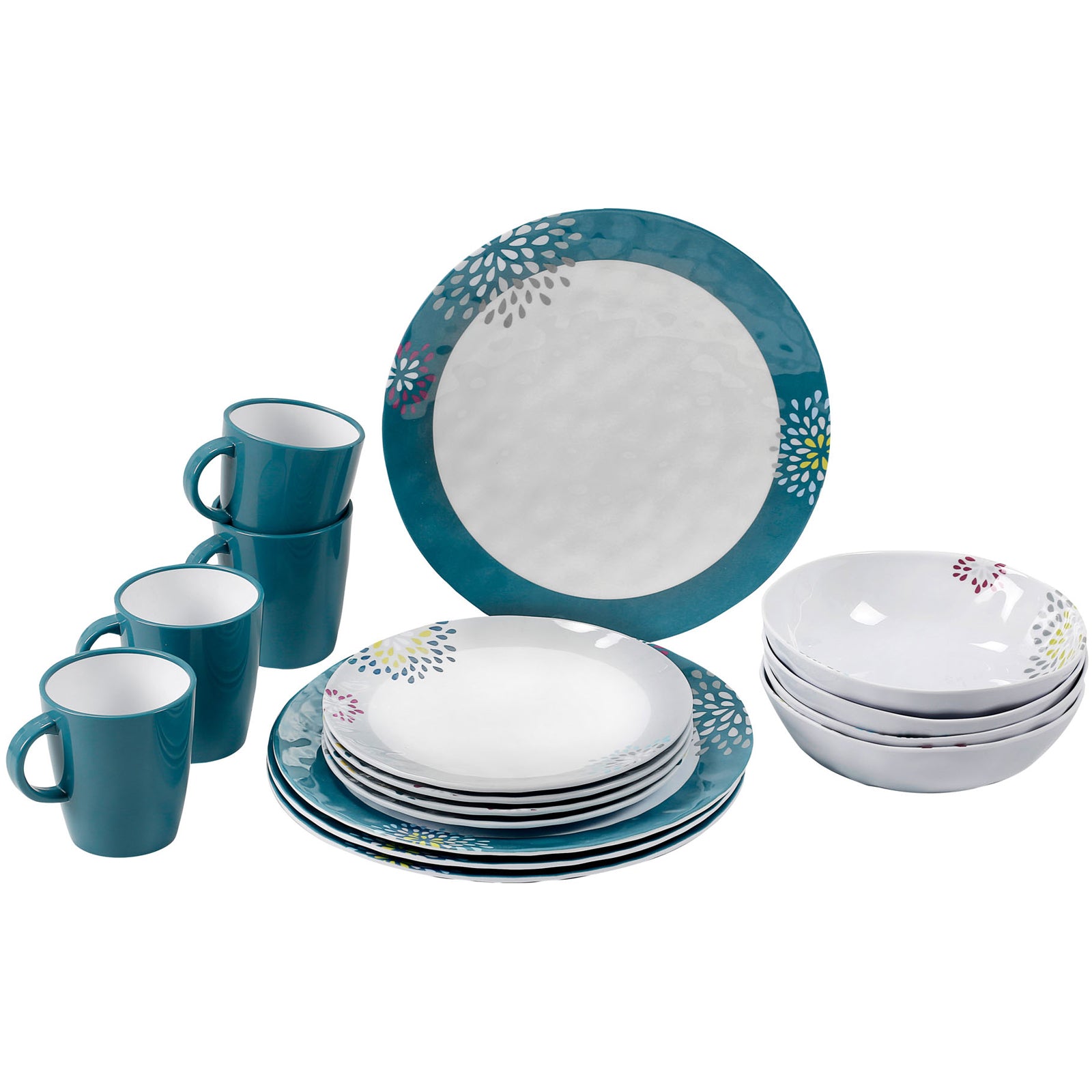 BRUNNER Melamin Ess Geschirr Set Lunch Box 16-teilig Camping Reise Teller Becher