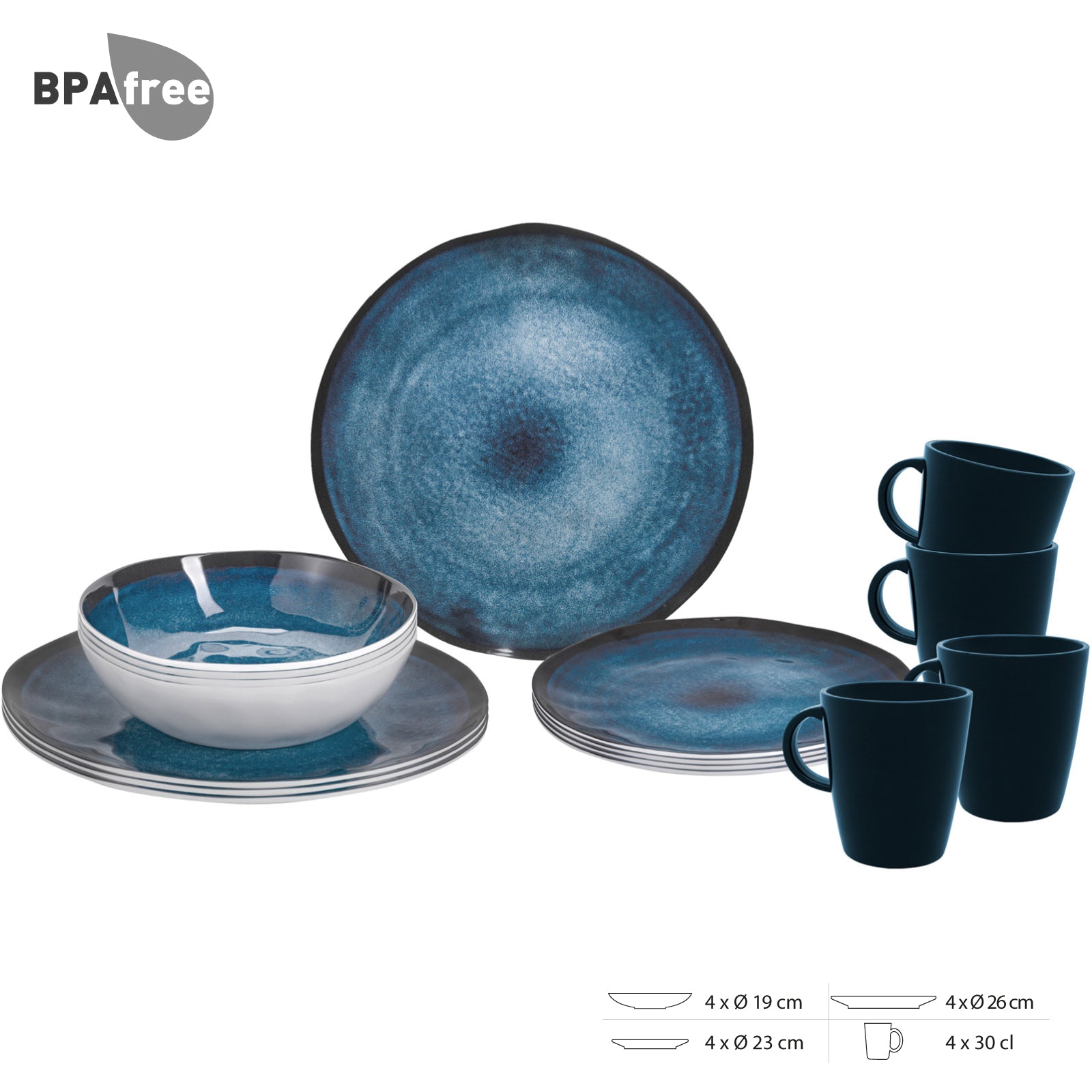 Service de table de camping BRUNNER Breeze, assiettes, gobelets, mélamine, 16 pièces