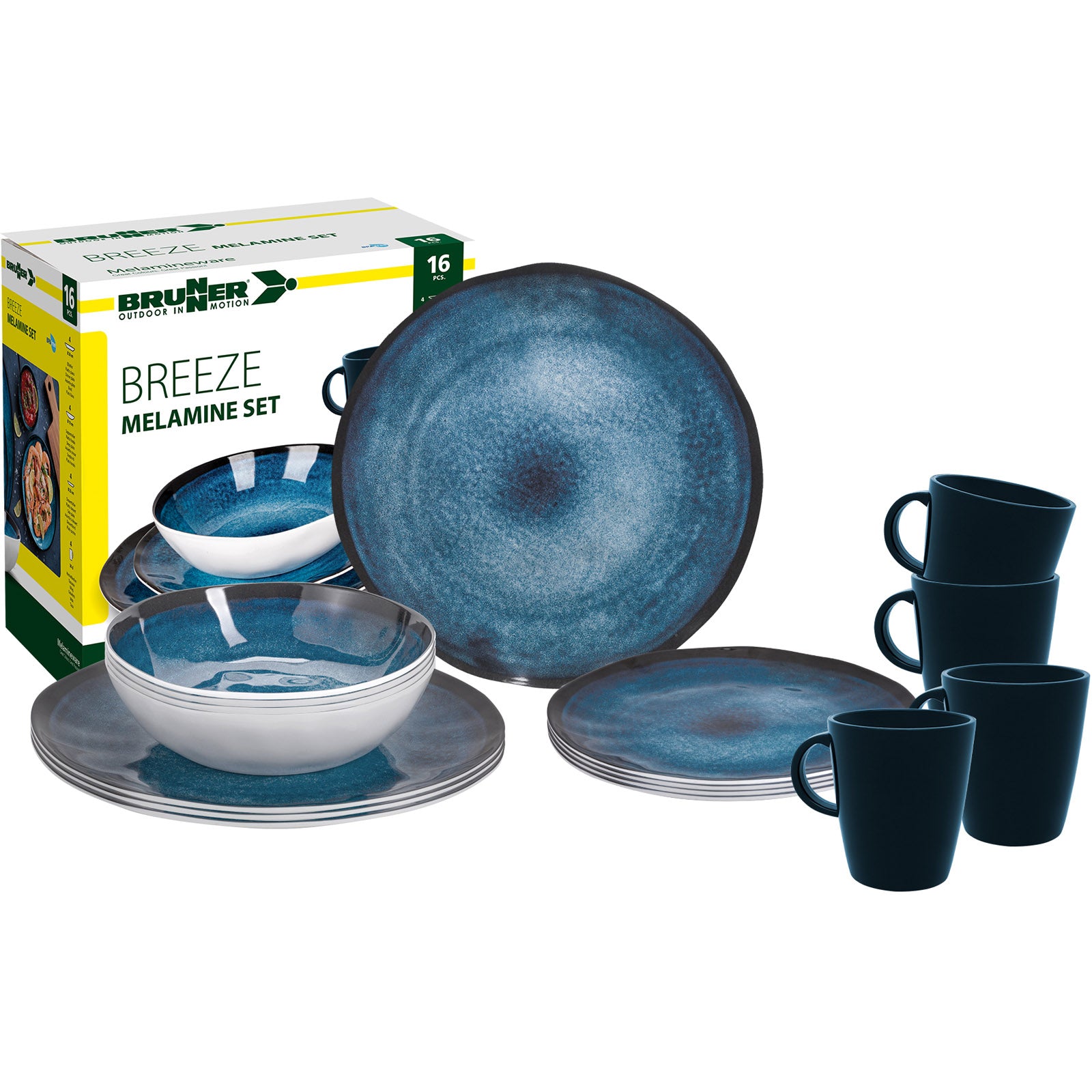 BRUNNER Campinggeschirr Set Breeze Camping Geschirr Teller Tassen Melamin 16tlg