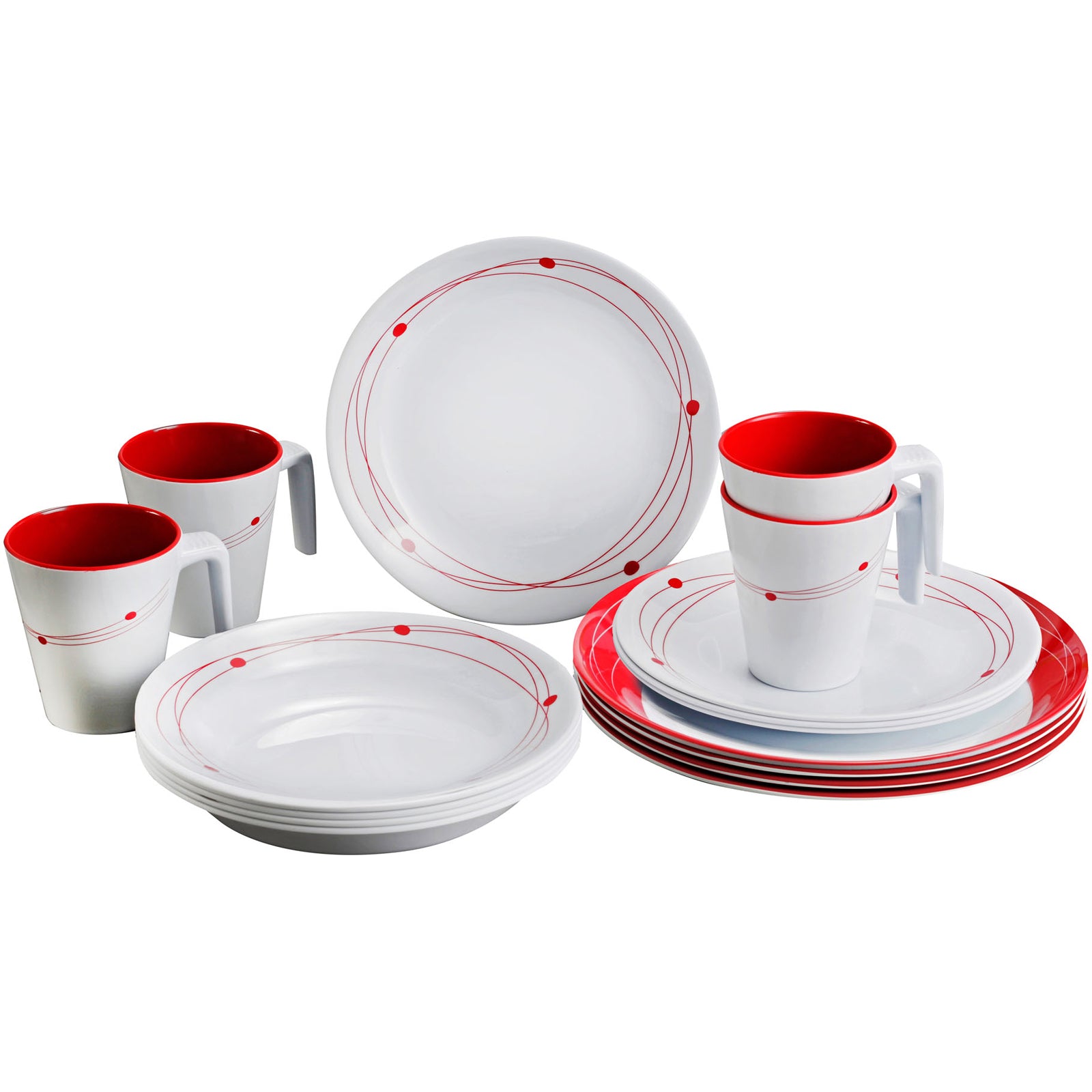 Service de table en mélamine BRUNNER Cosmic 16 pièces, assiette, tasse et tasse de voyage pour le camping