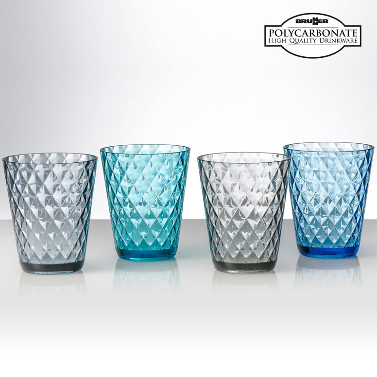 BRUNNER Camping Glass Lot de 4 verres à eau Diamond résistants aux chocs 300 ml