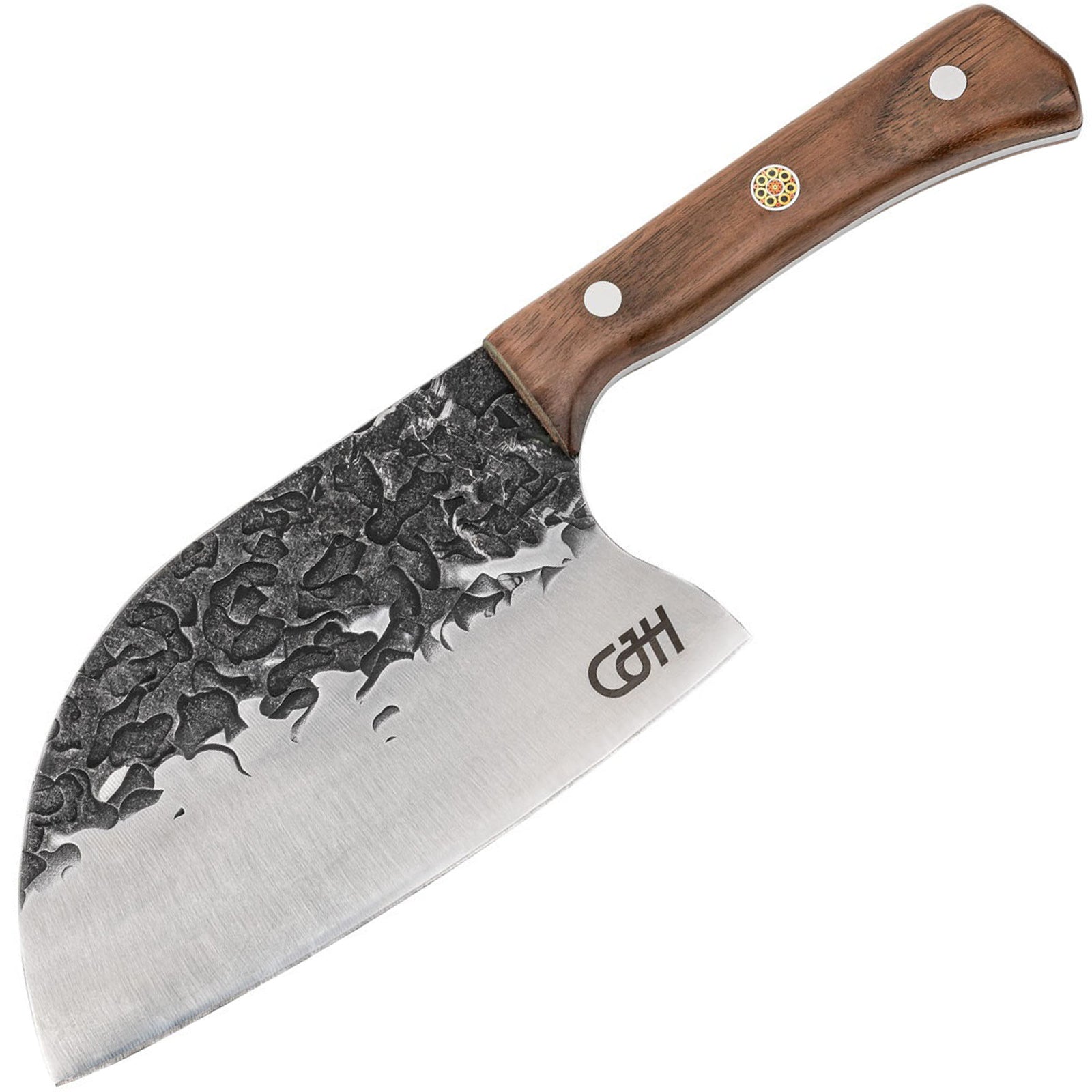 CJH Outdoor Kochmesser Full Tang Camping Hackmesser Scheide Walnuss Holz