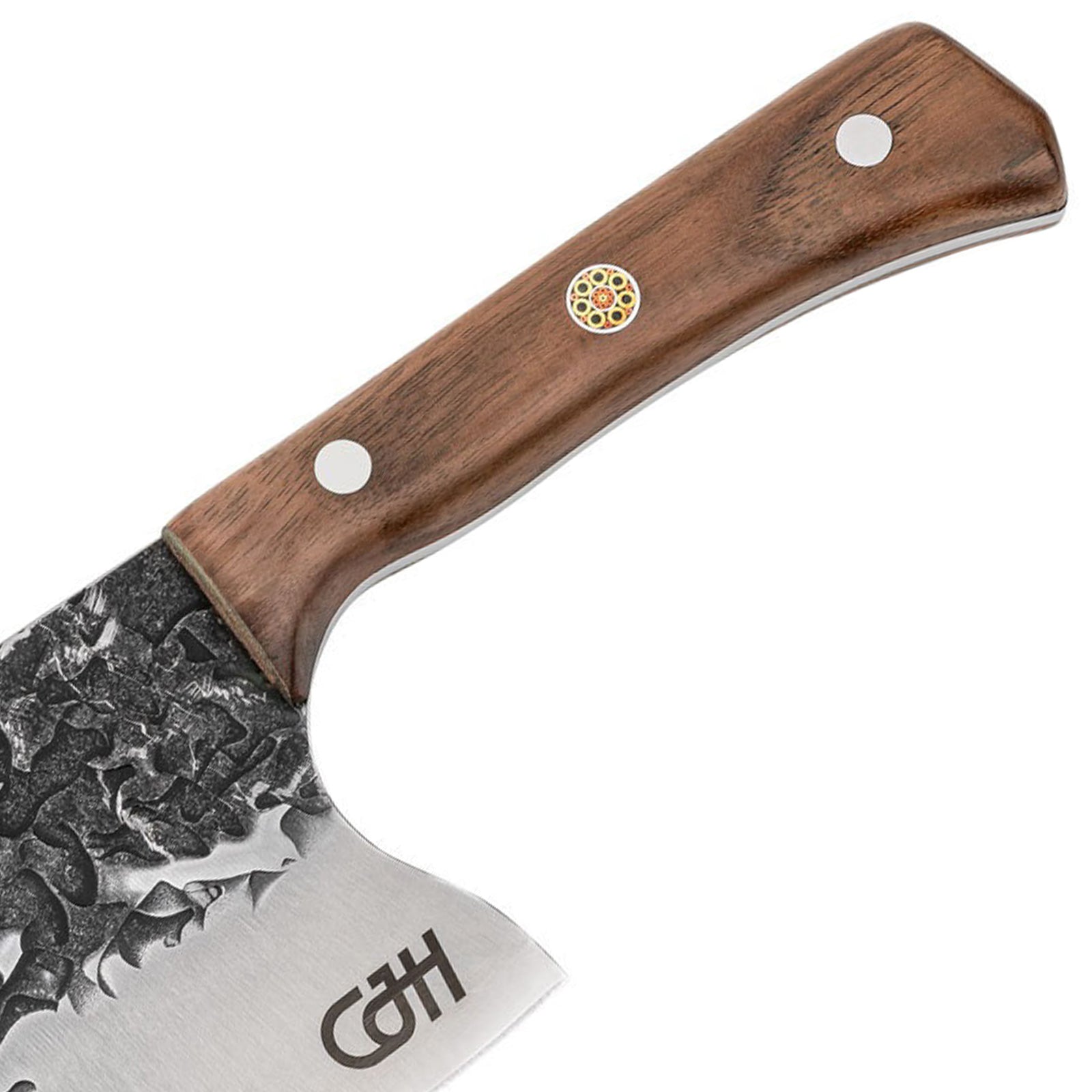 CJH Outdoor Kochmesser Full Tang Camping Hackmesser Scheide Walnuss Holz