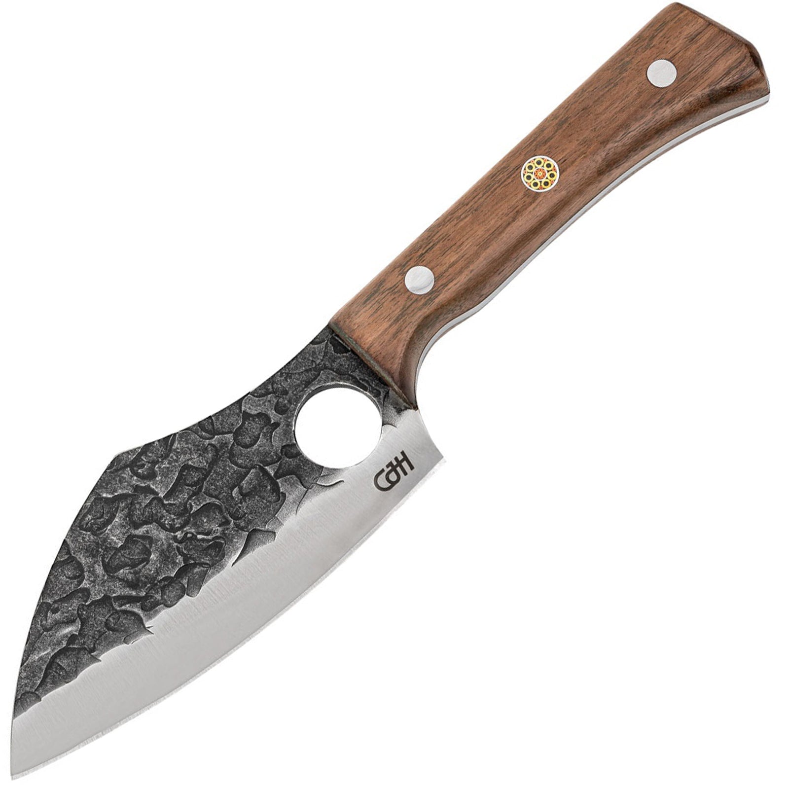 Couteau de cuisine d'extérieur CJH, lame pleine soie, couteau de camping à porter à la ceinture, étui en bois de noyer