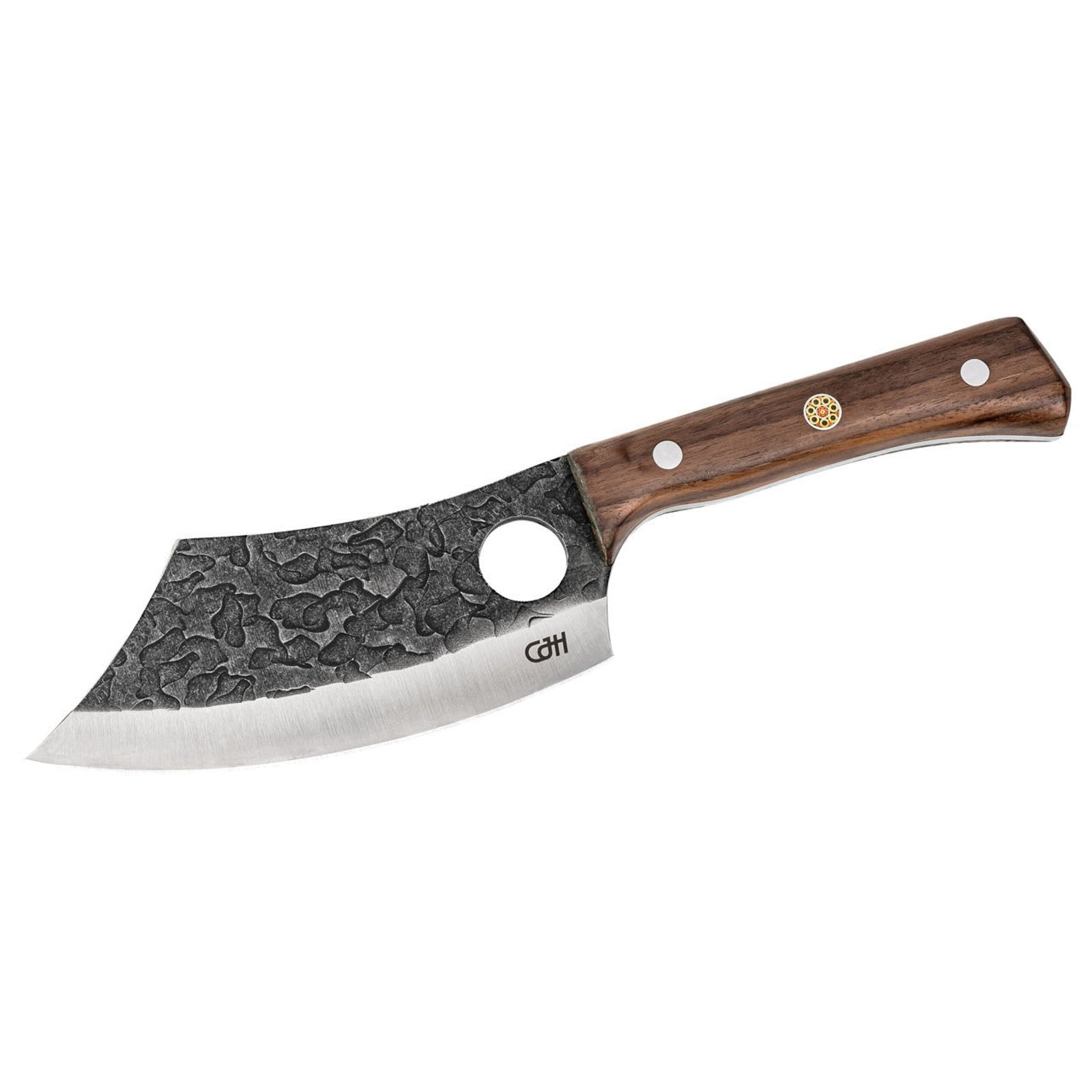 Couteau de cuisine d'extérieur CJH, lame pleine soie, couteau de camping à attacher à la ceinture, étui en bois de noyer