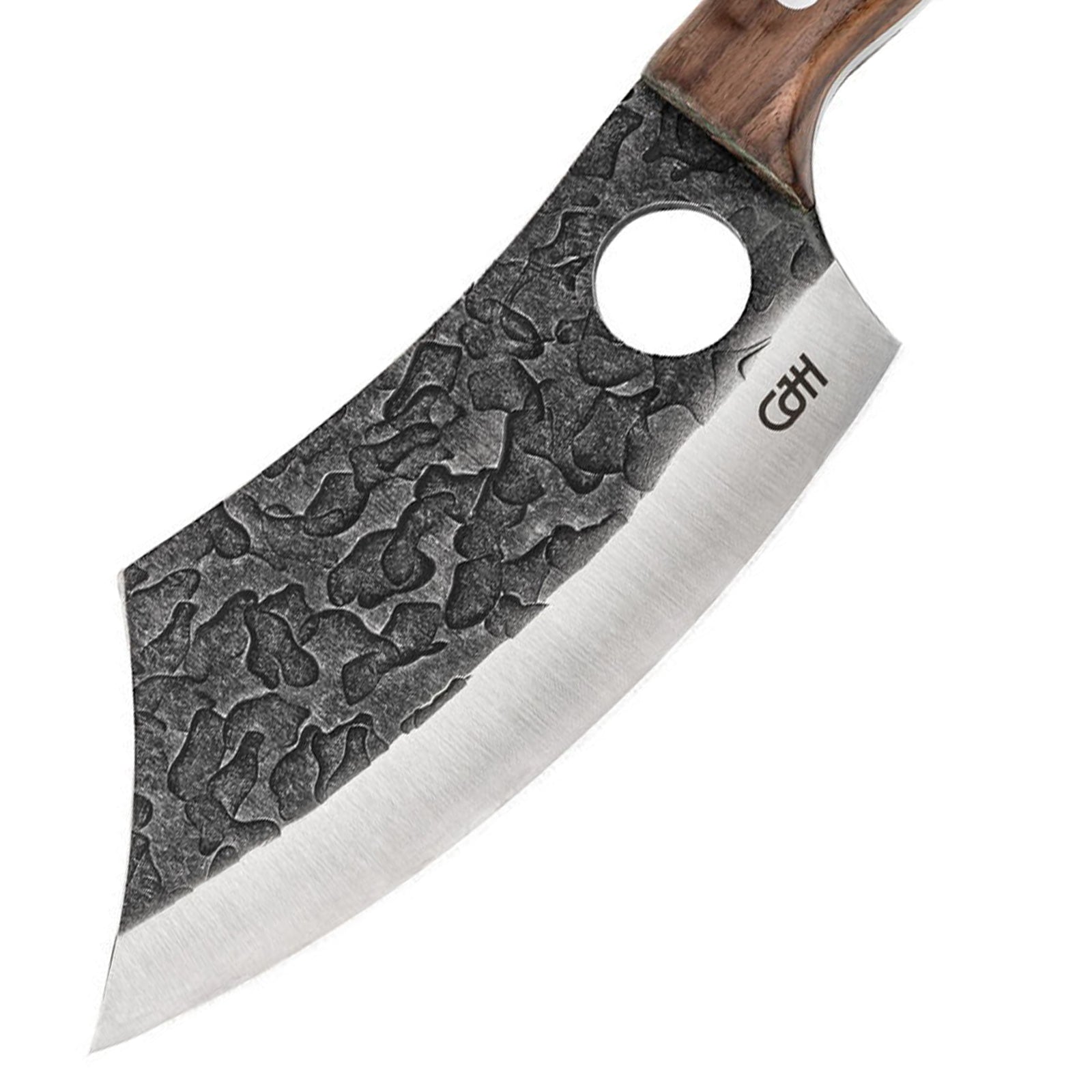 Couteau de cuisine d'extérieur CJH, lame pleine soie, couteau de camping à attacher à la ceinture, étui en bois de noyer