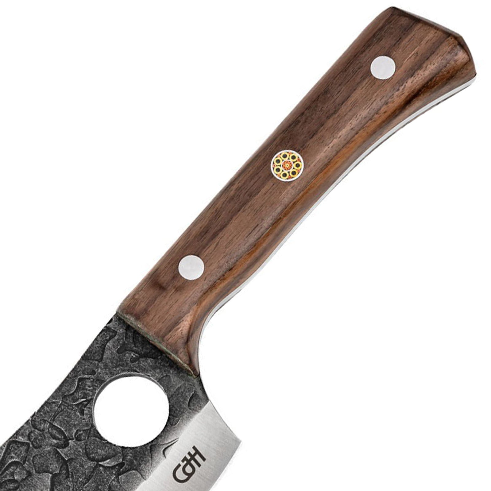 Couteau de cuisine d'extérieur CJH, lame pleine soie, couteau de camping à attacher à la ceinture, étui en bois de noyer