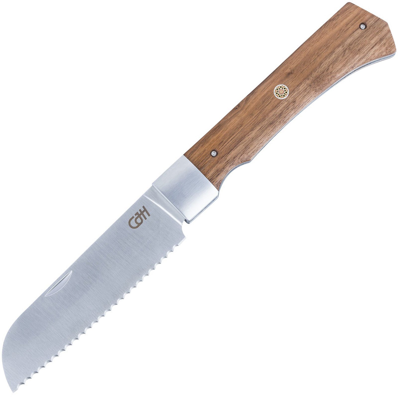 CJH Outdoor Brotmesser Santoku Taschenmesser Klappmesser Camping Walnuss Holz