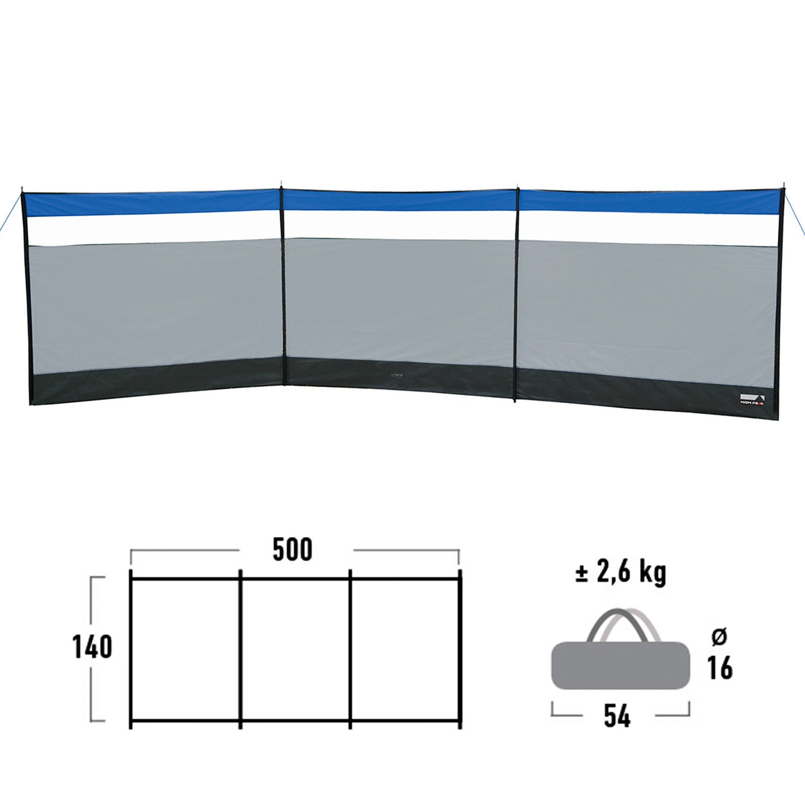 Brise-vent HIGH PEAK Mistral - Écran de confidentialité de camping XL Beach Garden 500x140 grand