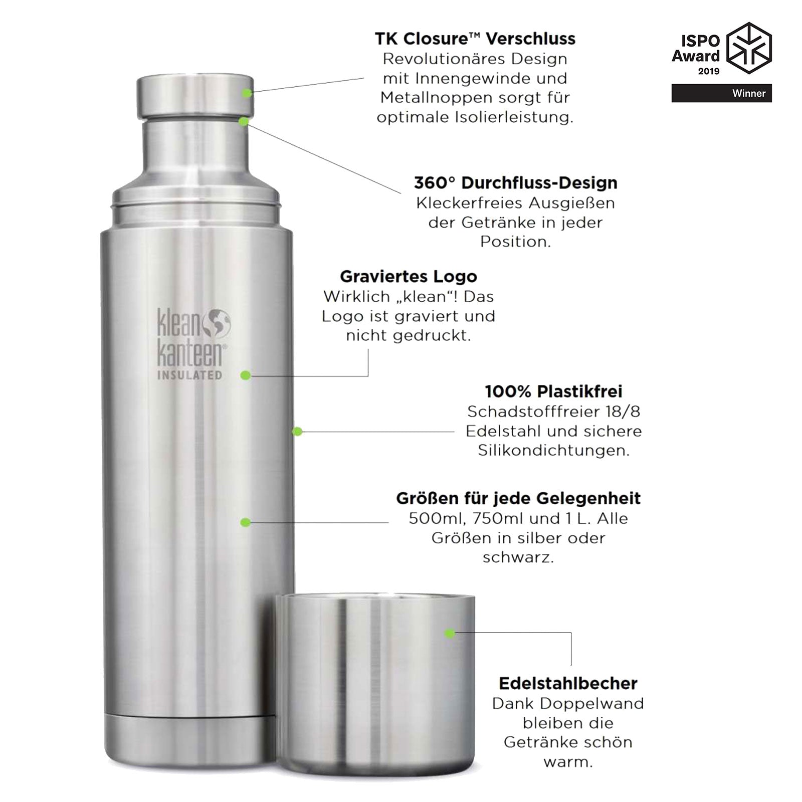 KLEAN KANTEEN insulated jug 1 L TKPro insulated bottle Thermo bottle Vacuum jug