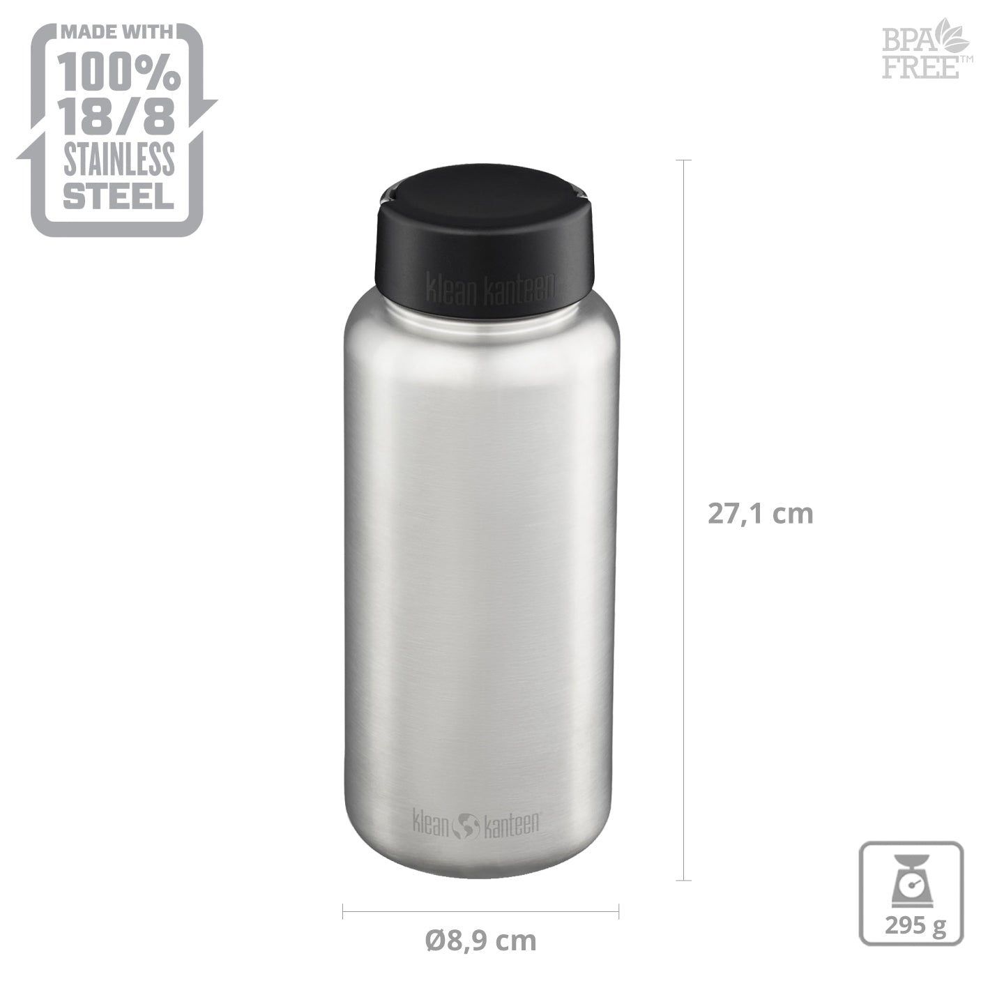 Bouteille de sport KLEAN KANTEEN à large goulot avec bouchon à vis