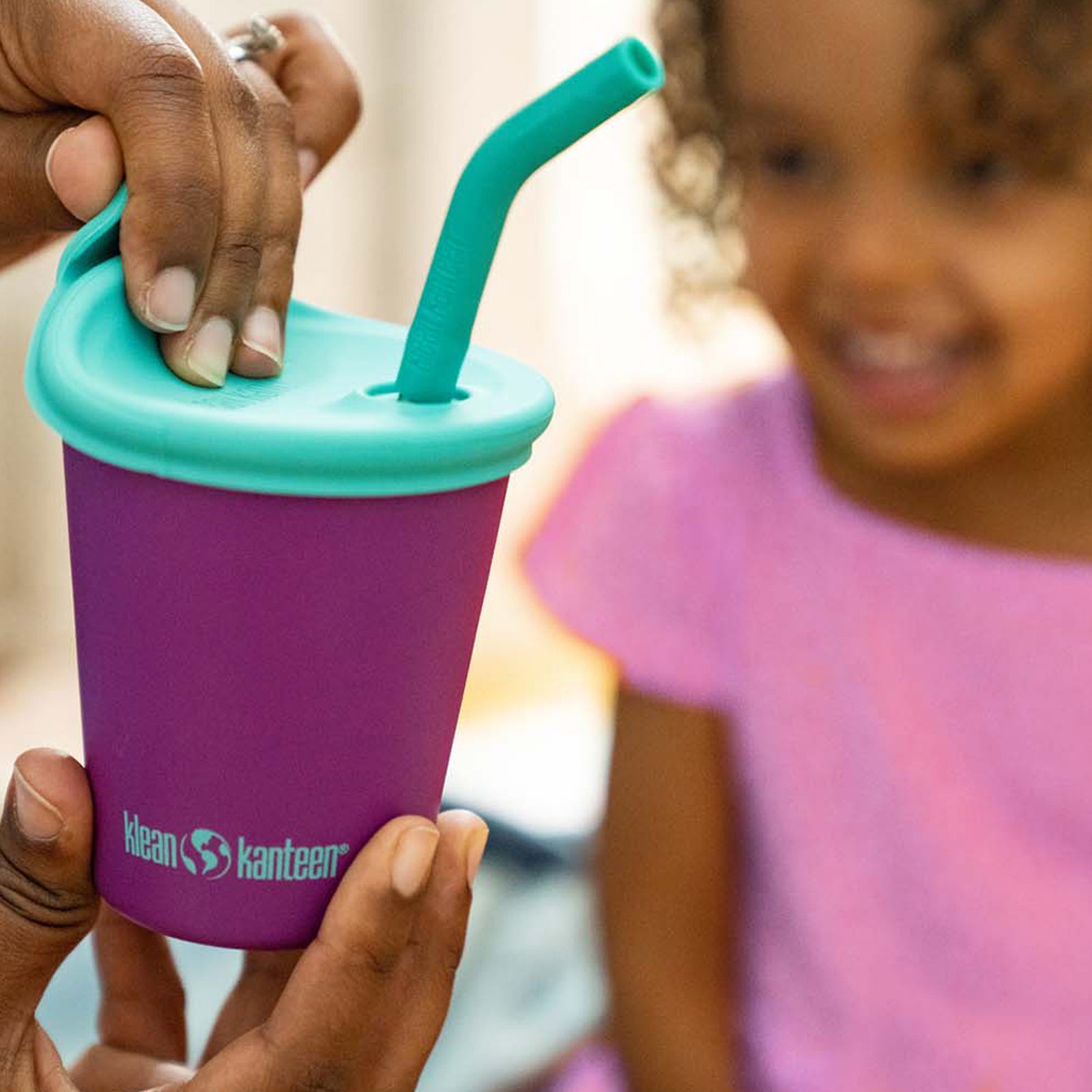 KLEAN KANTEEN Kinderbecher Kid Steel Cup Strohhalm Trink Becher Edelstahl 296 ml