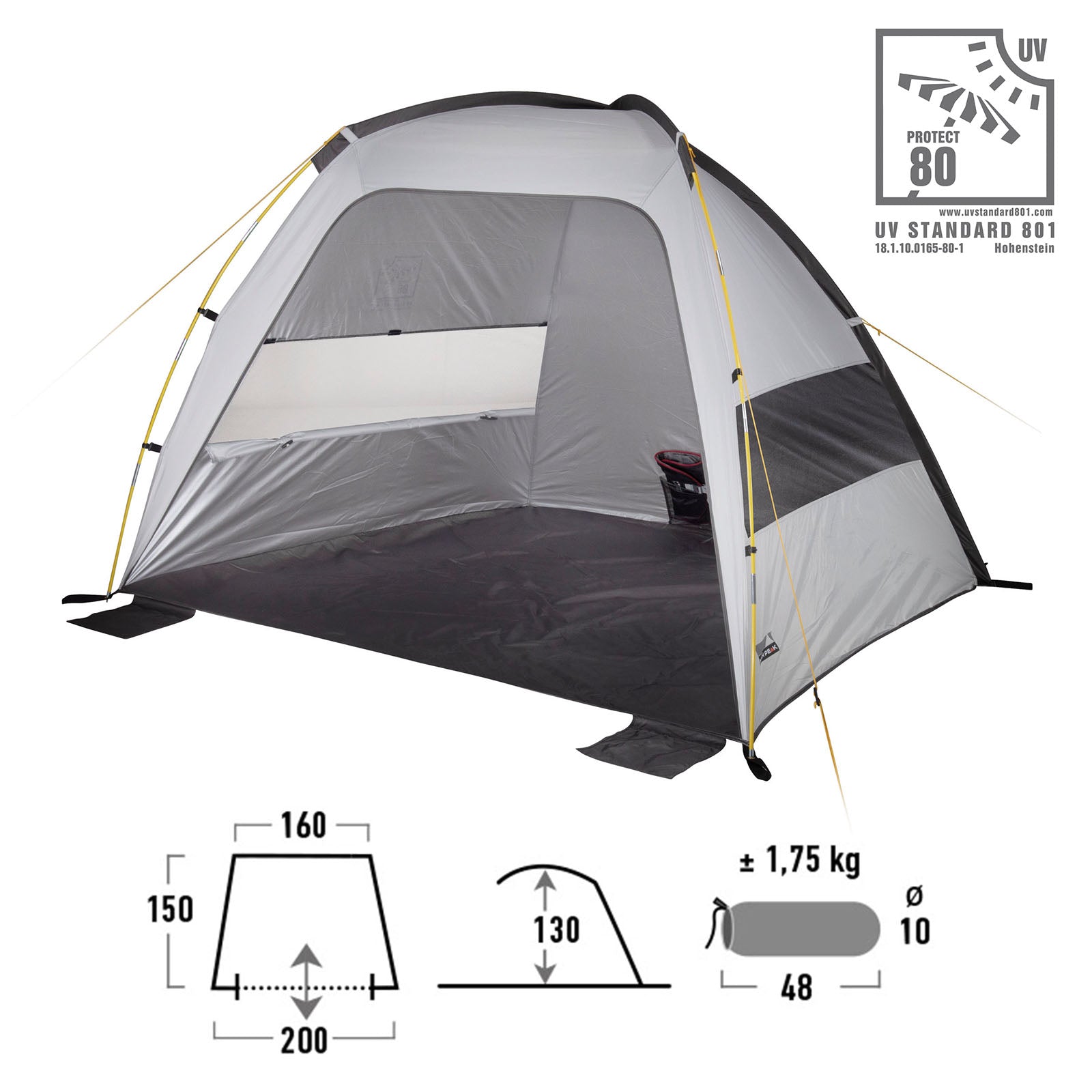 Abri de plage HIGH PEAK Rapid Beach 80 tente de plage vent pluie soleil protection UV 80