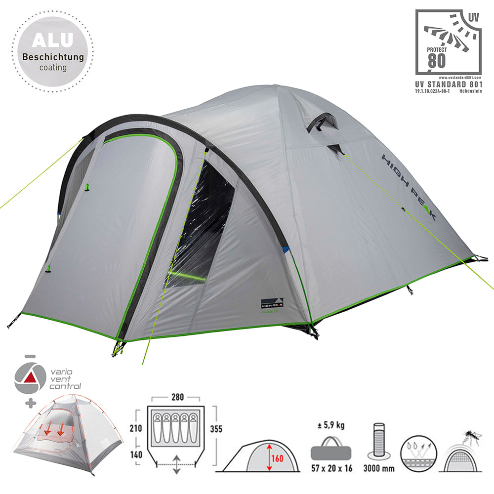 HIGH PEAK Dome Tent Nevada 2 3 4 5 Persons Igloo Tent Camping Trekking Vestibule