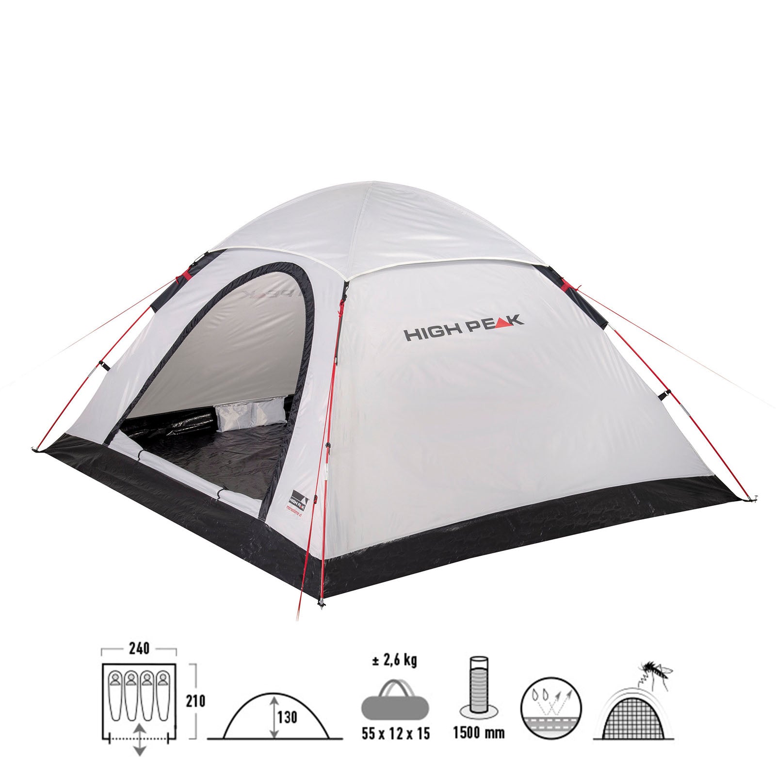 Tente dôme HIGH PEAK Monodome XL 4 personnes – Tente de camping pour vélo – Tente familiale – Grande