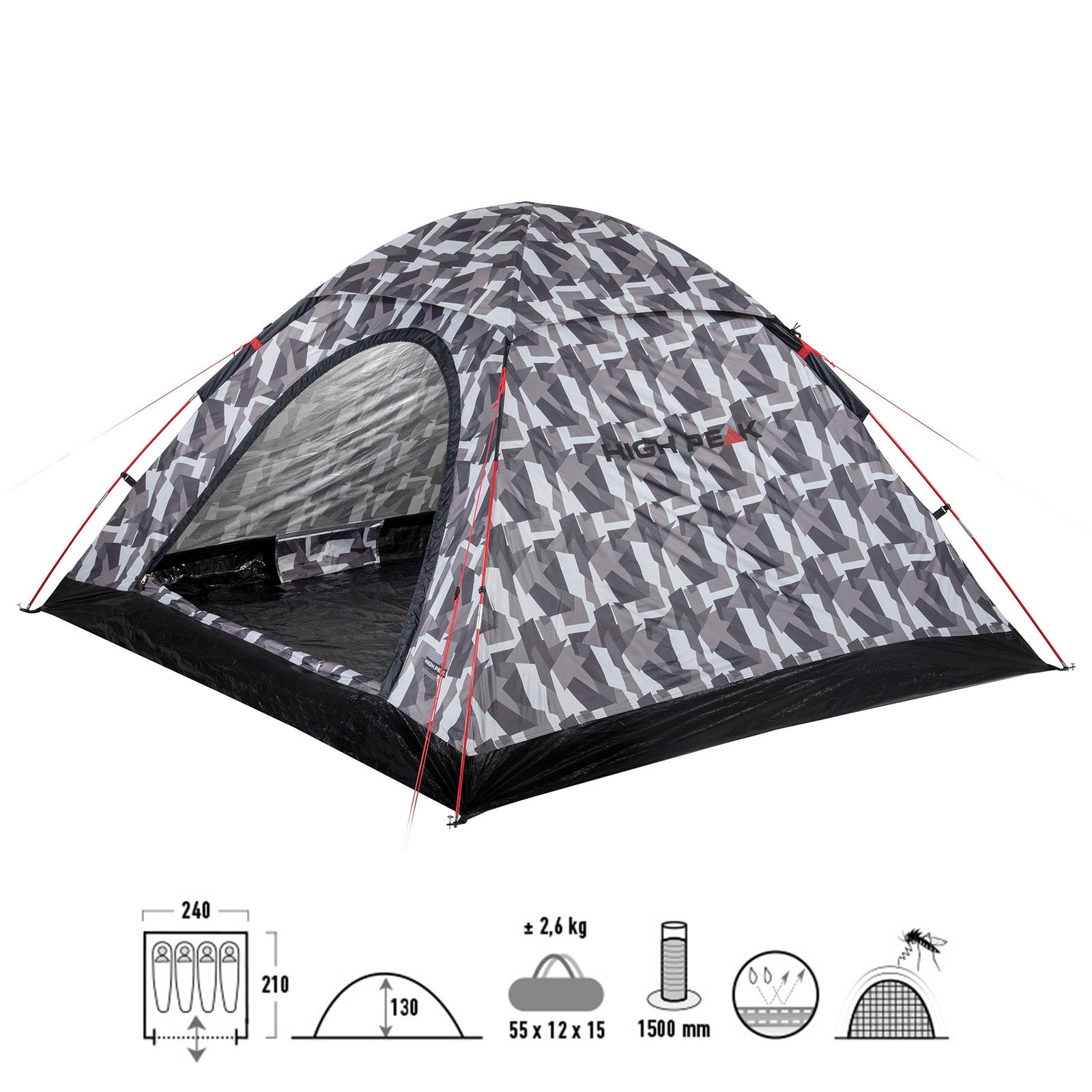 HIGH PEAK Kuppelzelt Monodome XL 4 Personen Camping Bike Zelt Familienzelt Groß