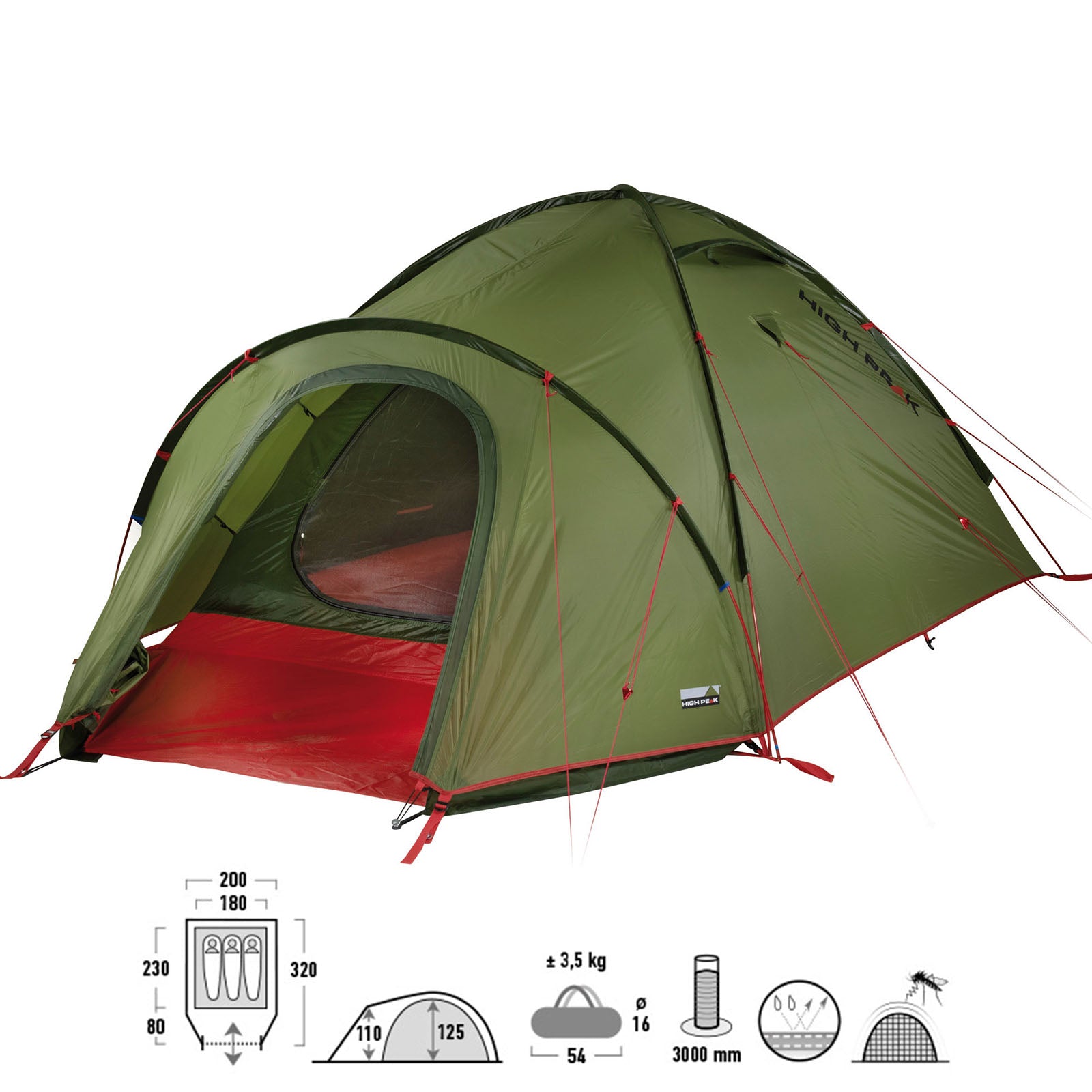 HIGH PEAK Trekkingzelt Nightingale LW 3 Personen Camping Fahrrad Zelt Alu 3,5 kg