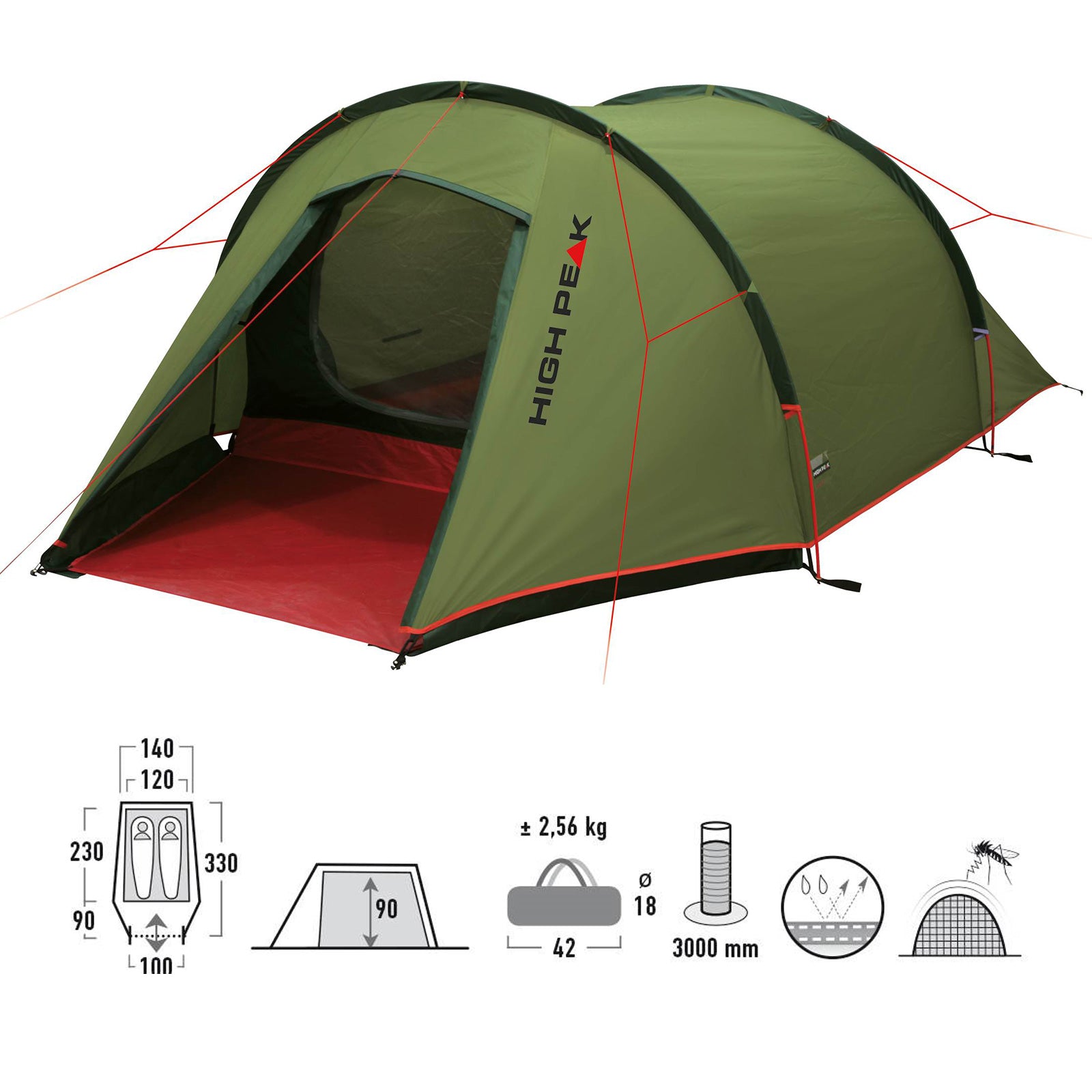 HIGH PEAK Trekkingzelt Kite LW 1-2 Personen Camping Fahrrad Einmann Zelt 2,6 kg