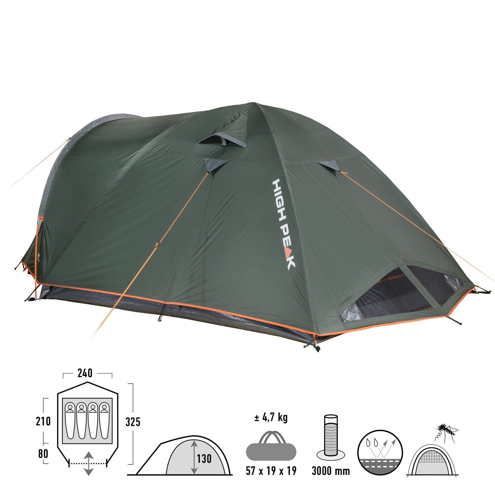 HIGH PEAK Dome Tent Nevada 2 3 4 Persons Camping Trekking Igloo Tent Vestibule