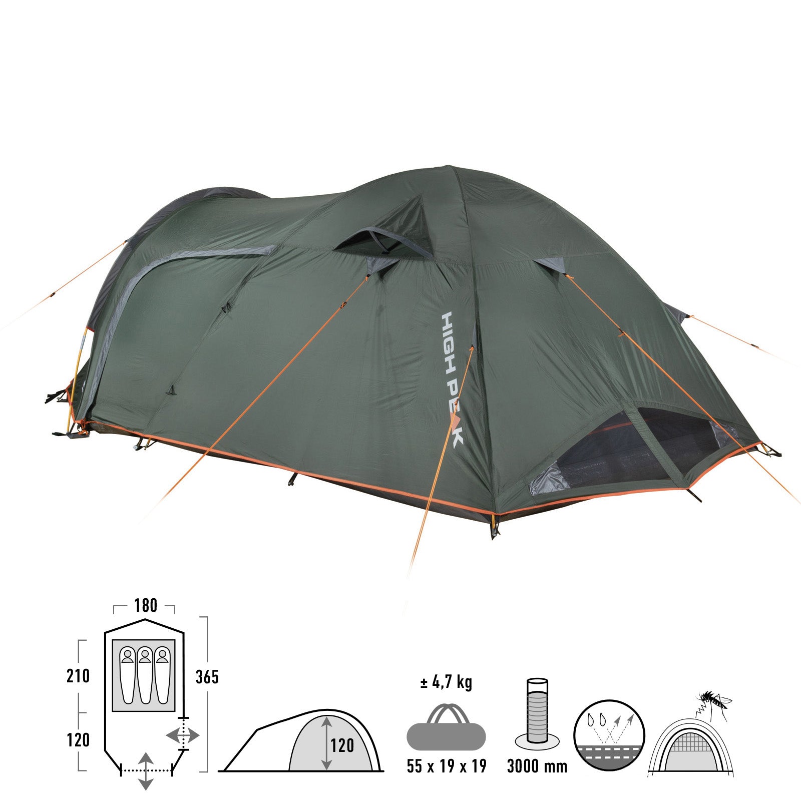 Tente dôme HIGH PEAK Kira 3 4 personnes tente de camping trekking tente igloo vestibule