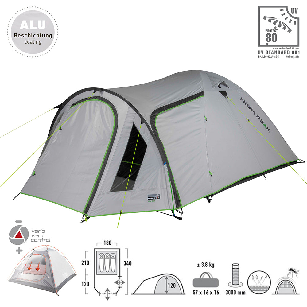 HIGH PEAK Kuppelzelt Kira 3 4 5 Personen Iglu Zelt Camping Trekking Vorraum