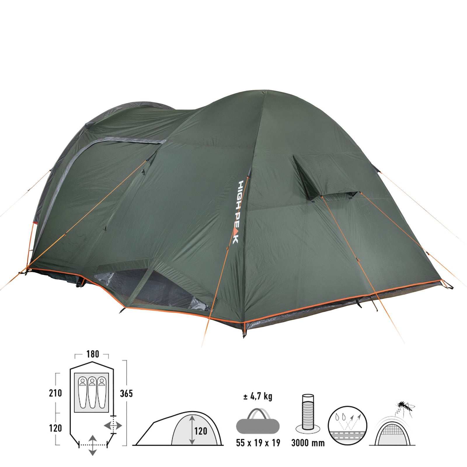 HIGH PEAK dome tent Tessin 5 people camping igloo tent family tent vestibule