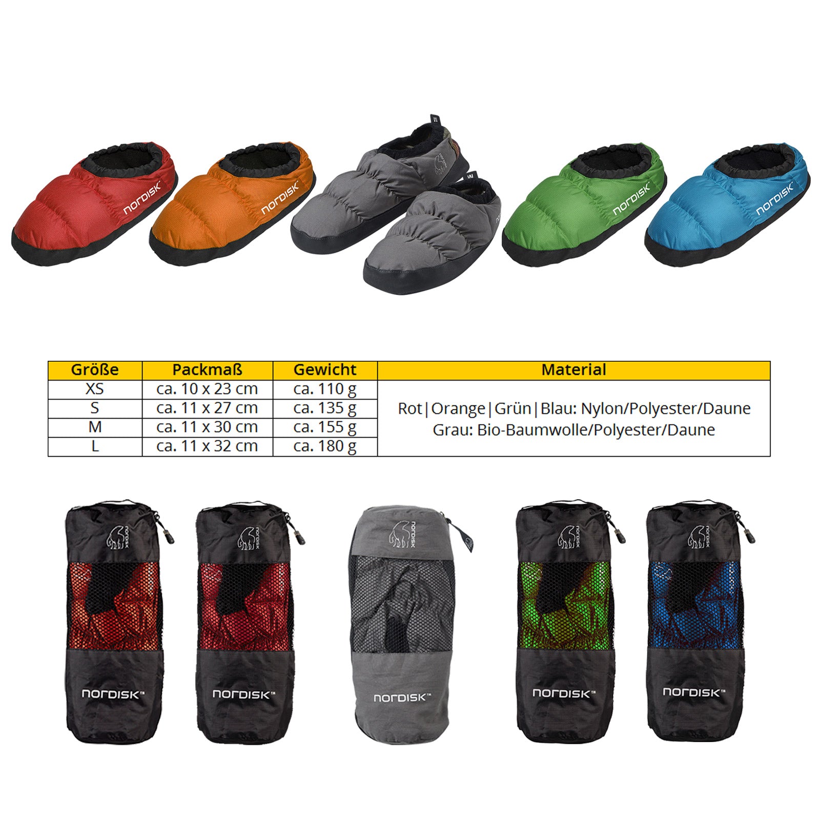 NORDISK Daunenschuhe -Daunen Pantoffeln Puschen Hausschuhe Hüttenschuh Bettschuh