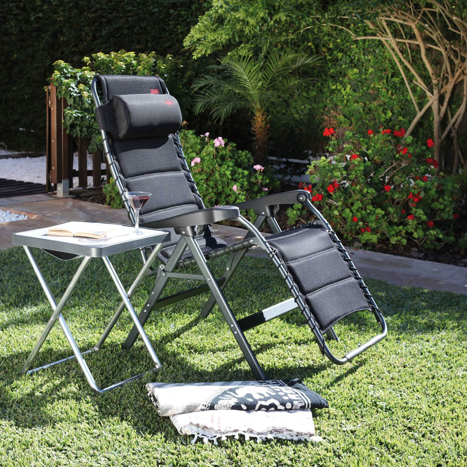 Chaise longue de jardin de camping CRESPO AL 232 Deluxe pliable en aluminium XL