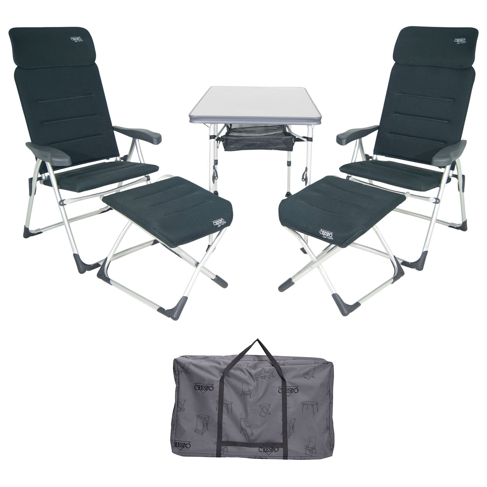 CRESPO Camping Tisch Liege Stuhl Set AA213 CTAR Klapptisch Hocker Klappstuhl Alu