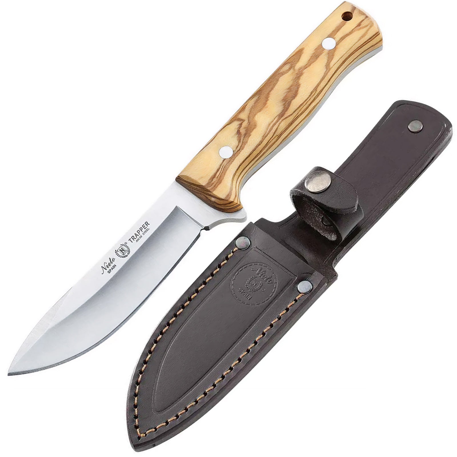 NIETO Gürtelmesser Trapper Outdoormesser Camping Full Tang Scheide Veilchen Holz