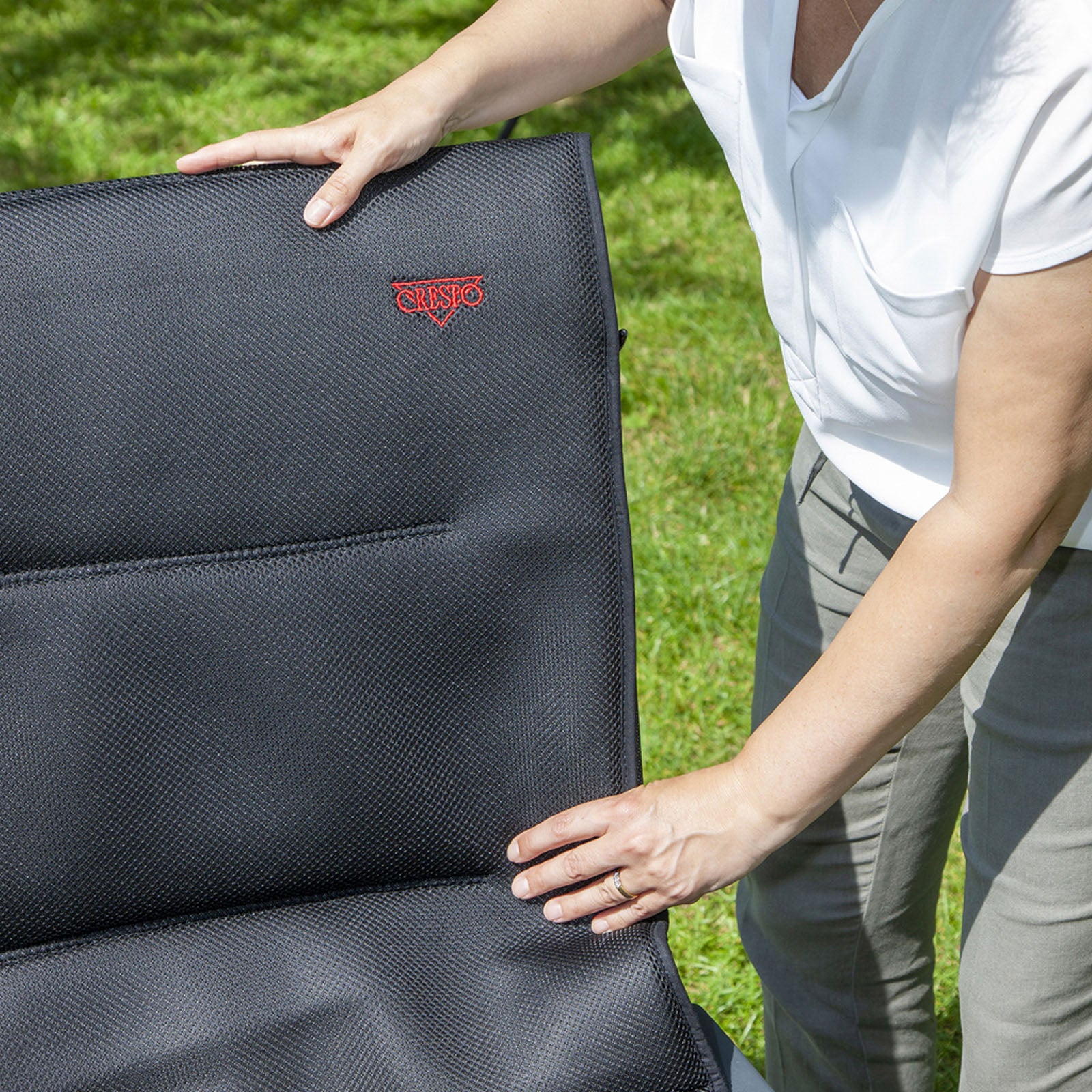 Chaise pliante CRESPO 3D avec coussin d'assise rembourré, dossier haut, chaise de jardin et de camping avec coussin
