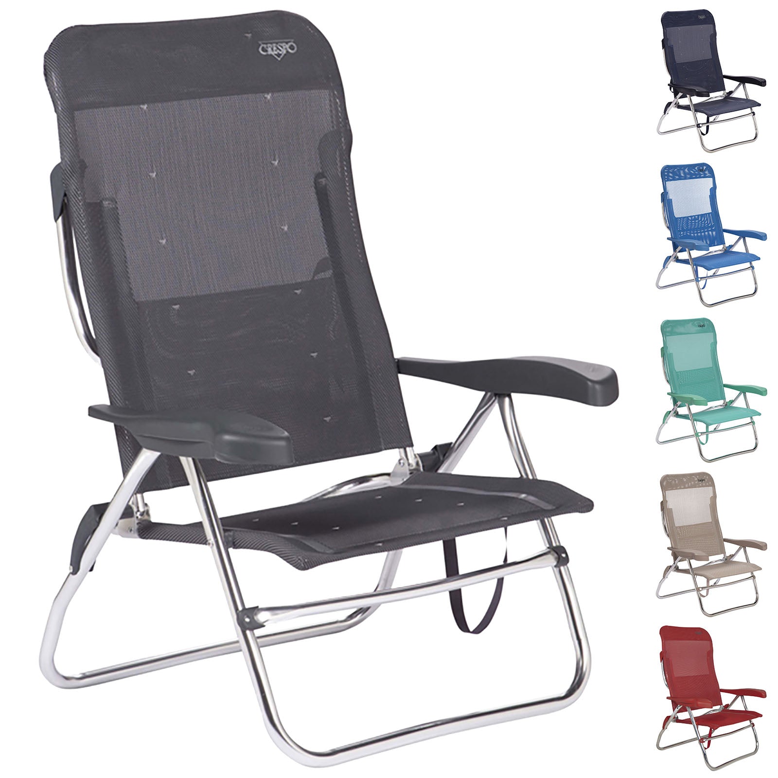 Chaise de plage CRESPO AL 223 - Camping, jardin, chaise longue, chaise pliante, pliable, en aluminium