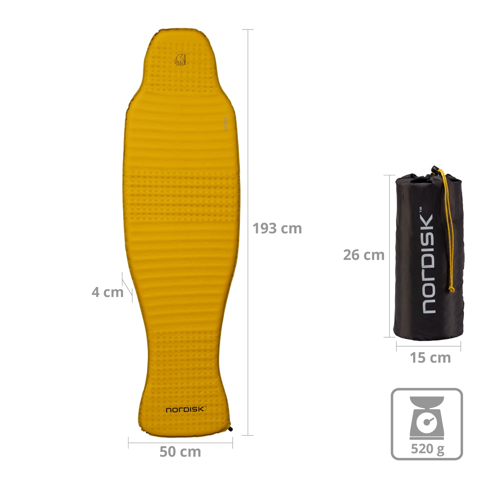 NORDISK Ultralight Isomatte Grip 3.8 Trekking Camping Leicht Selbstaufblasend