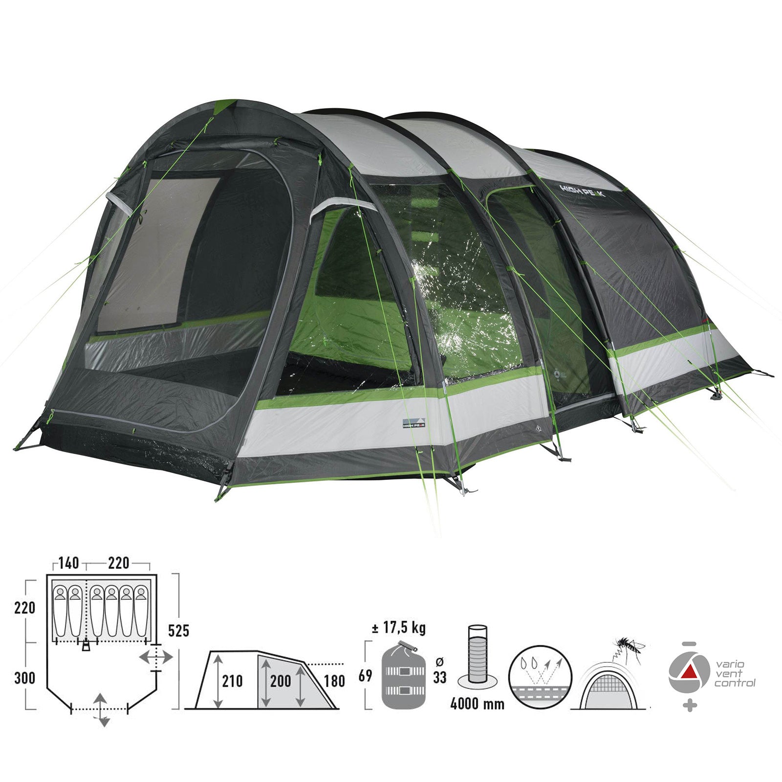 HIGH PEAK Bozen 6 person family tent XL tunnel tent festival tent vestibule large