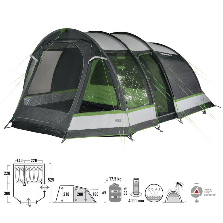 HIGH PEAK Bozen 6 person family tent XL tunnel tent festival tent vestibule large