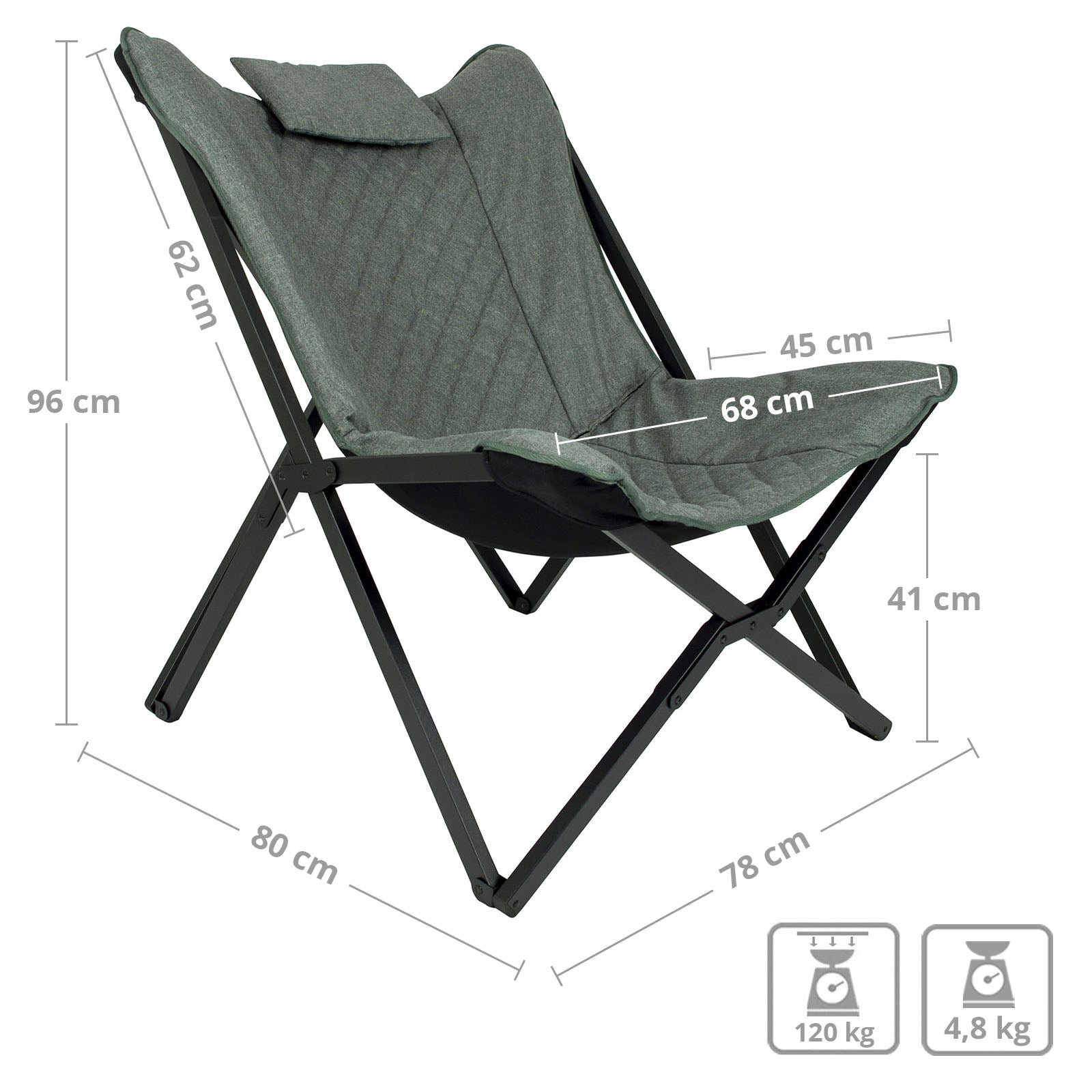 BO-CAMP Chaise papillon Molfat Chaise longue de jardin de camping Fauteuil Chaise pliante