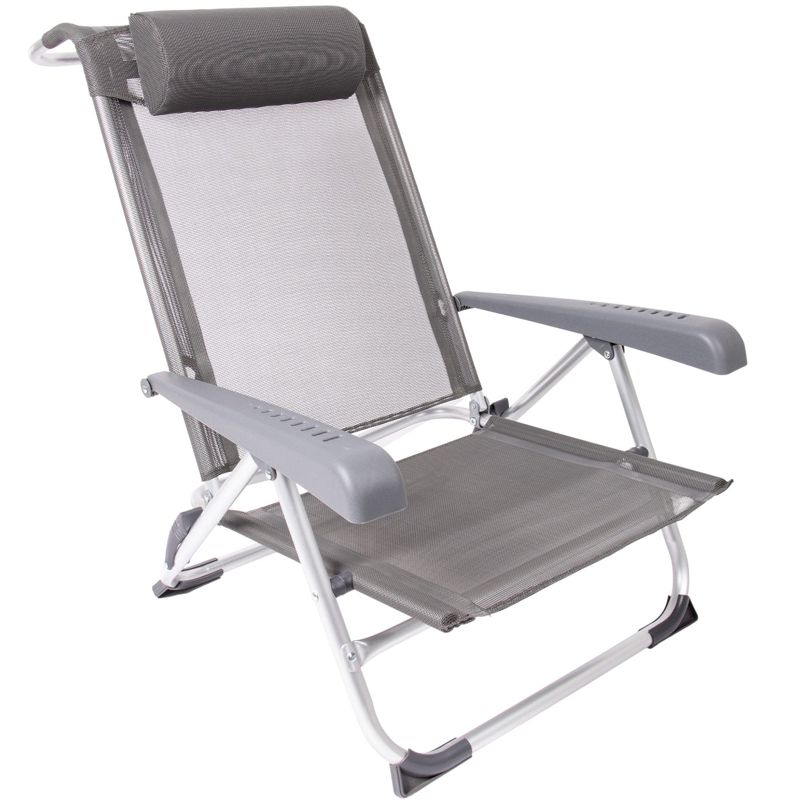BO-CAMP Chaise longue de plage Chaise pliante de camping Fauteuil de jardin bas en aluminium 100 kg