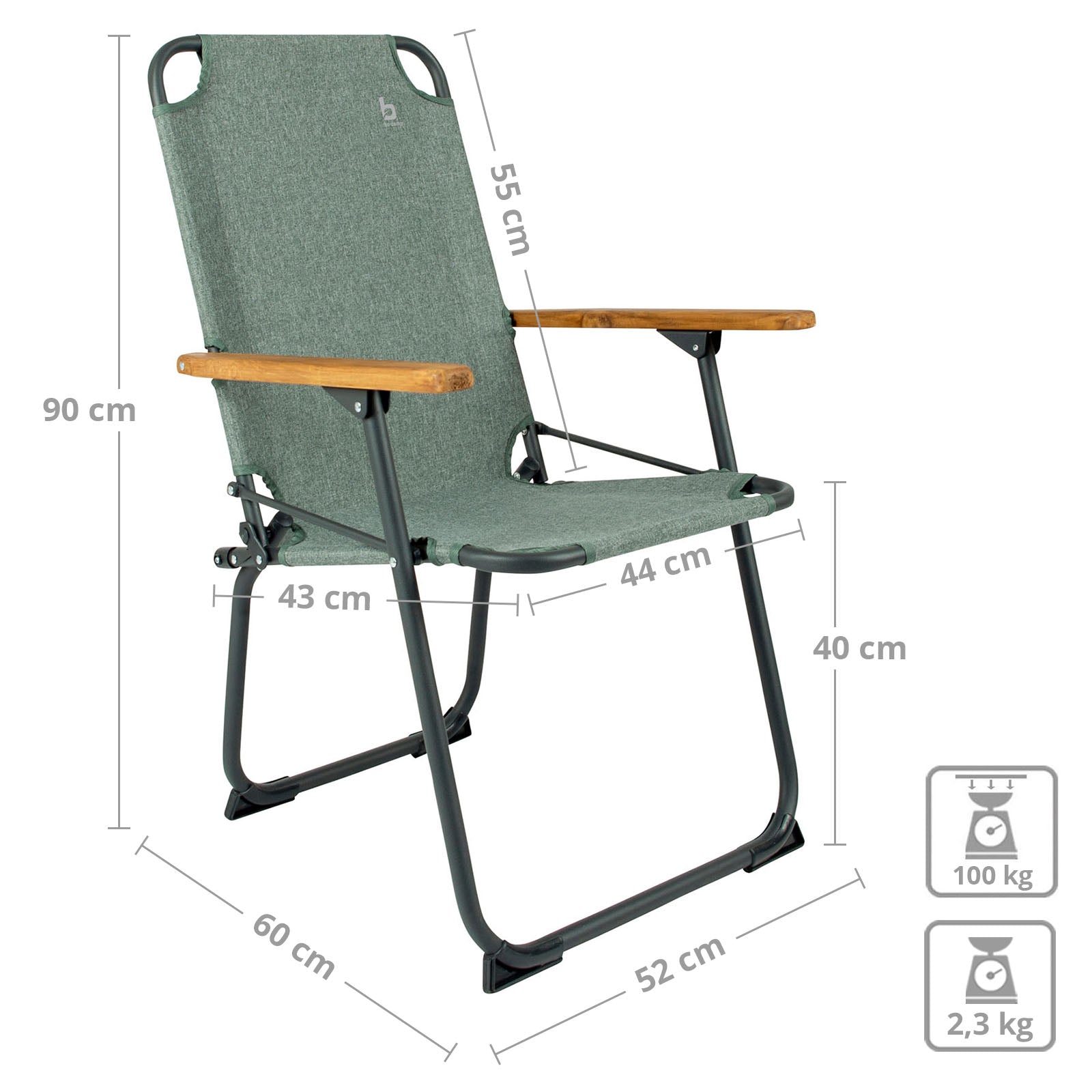 Chaise de camping pliante Bushwick BO-CAMP en aluminium et bois, capacité de charge : 100 kg