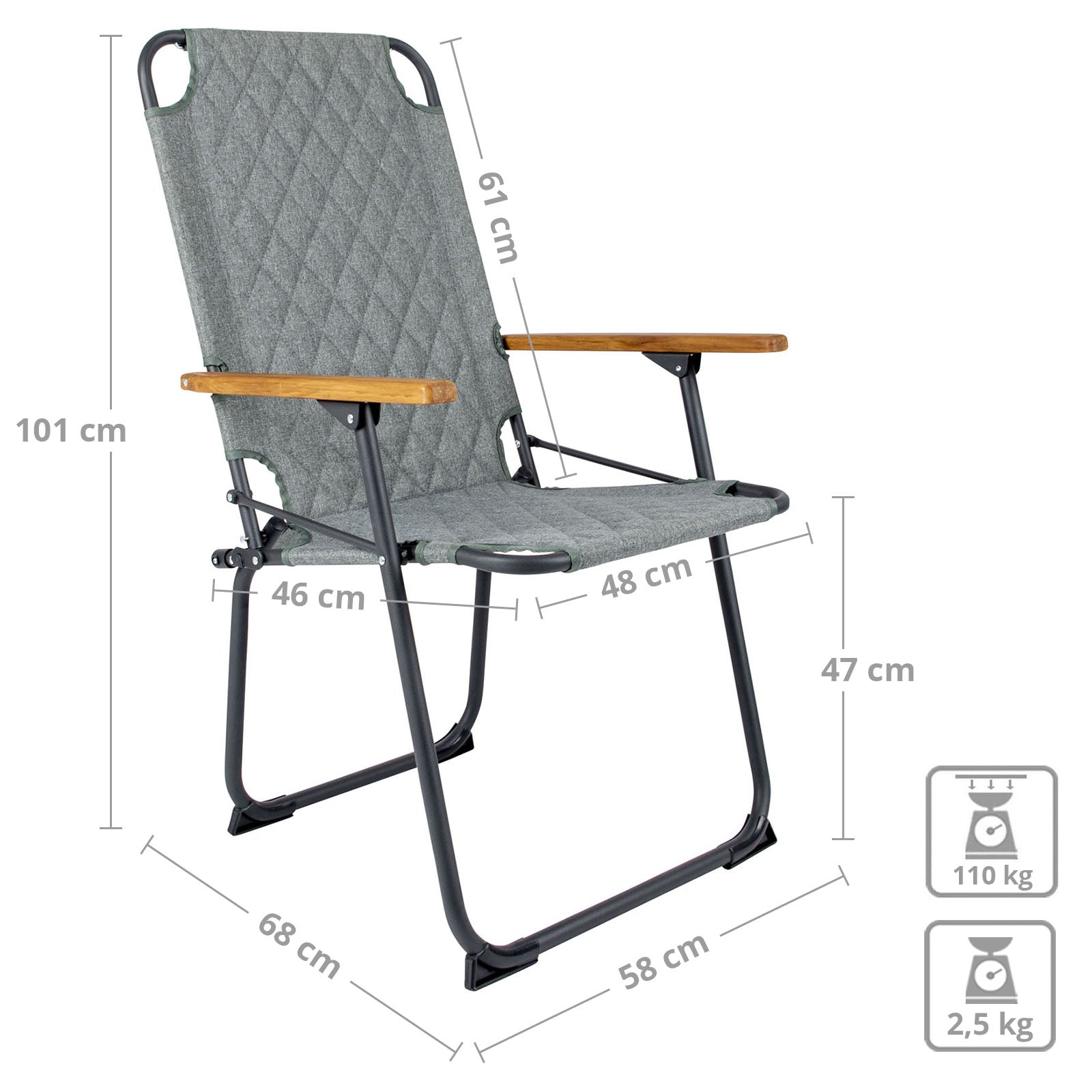BO-CAMP Camping Chair Jefferson Garden Chair Folding Chair Aluminium Wood 100 kg
