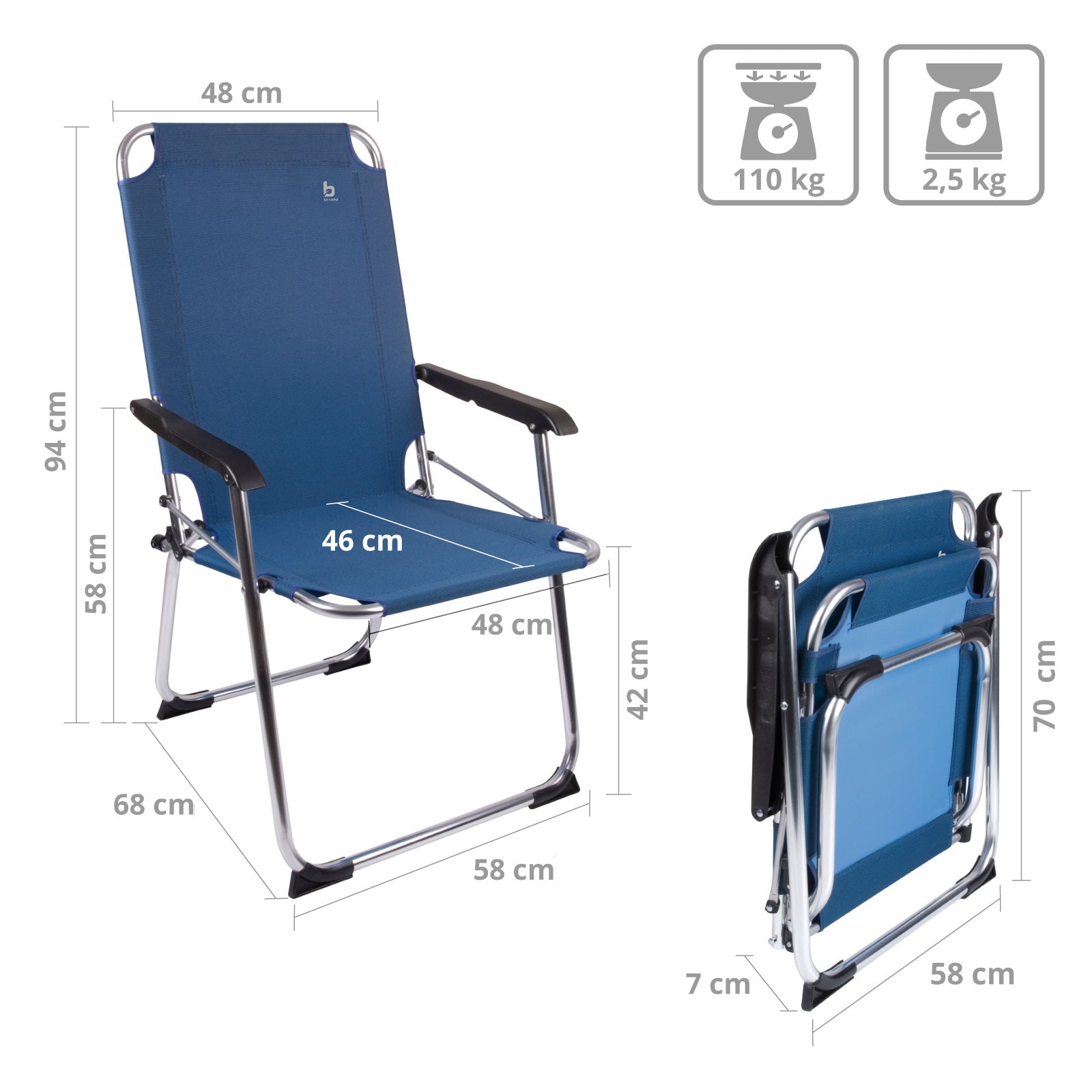 BO-CAMP Alu Camping Chair Copa Rio Comfort Folding Chair Armchair Garden Chair Fishing