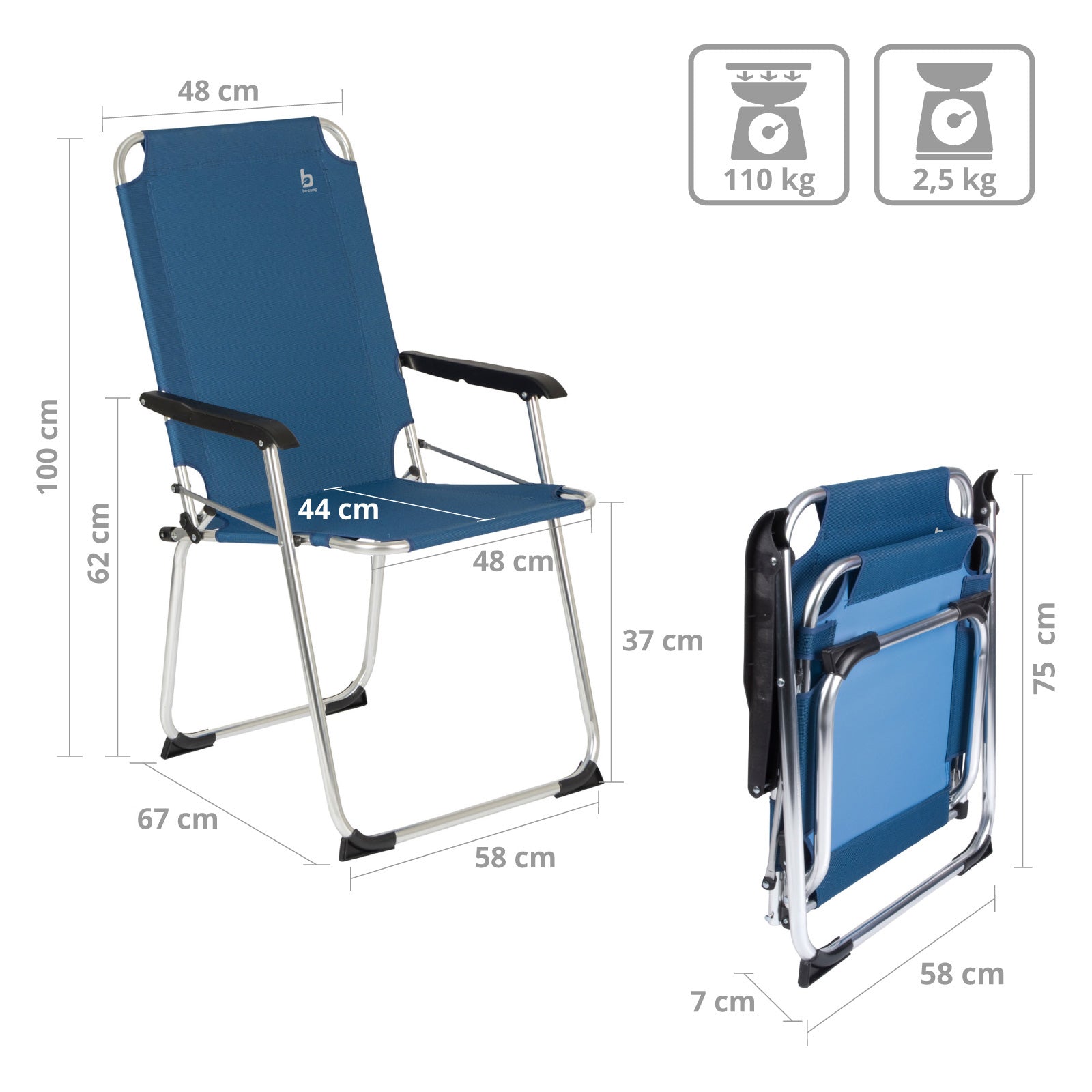 BO-CAMP Alu Klappstuhl Copa Rio Comfort XL Camping Angel Stuhl Garten Sessel
