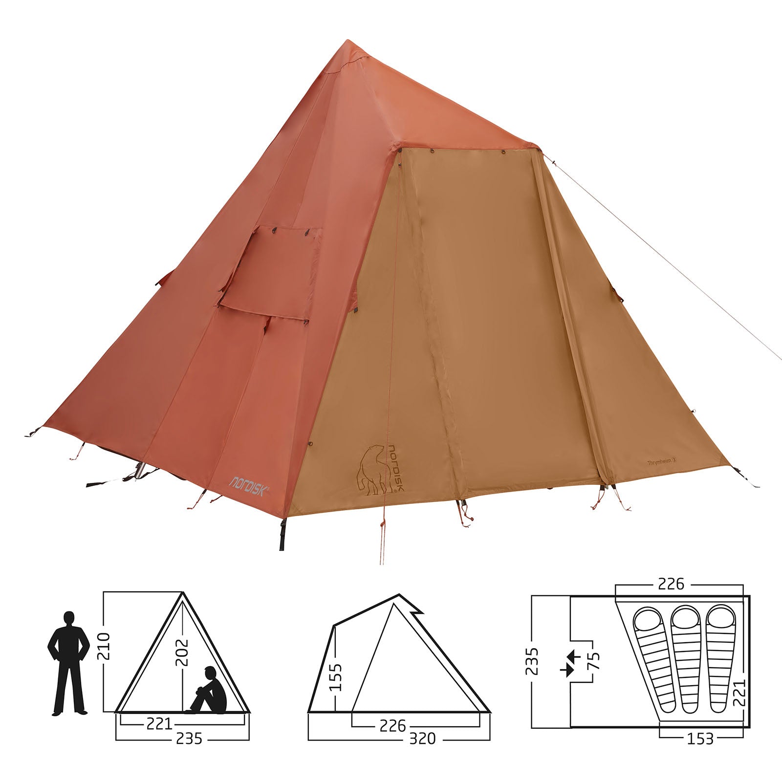 NORDISK Haus Zelt Thrymheim 3 PU Personen Familien First Tipi Wigwam Vorraum Alu