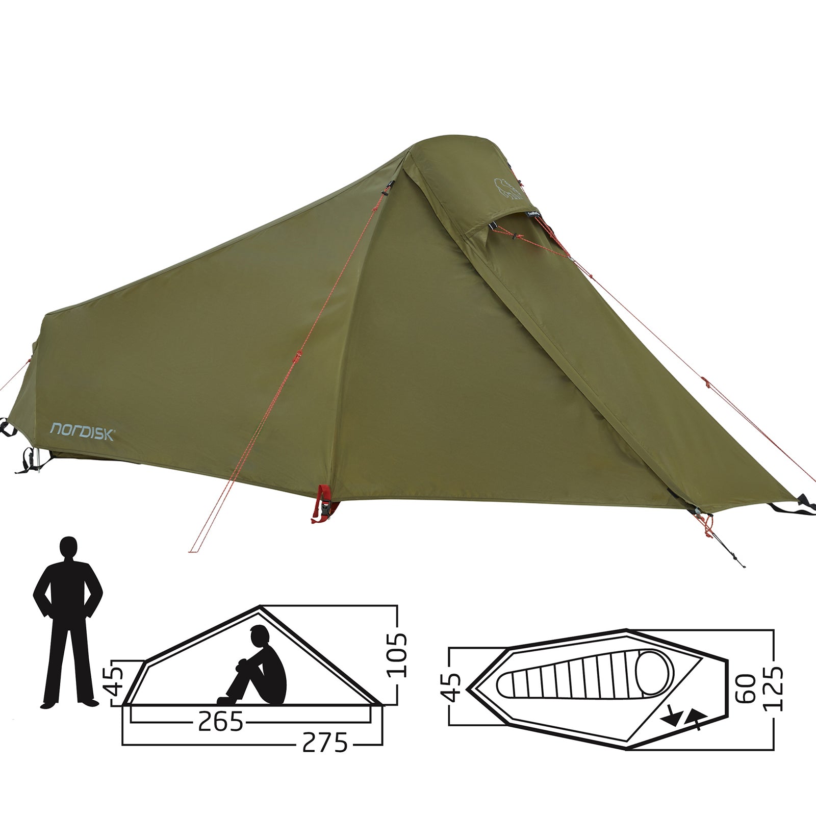 NORDISK Zelt Svalbard 1 Personen Trekkingzelt - Camping Fahrrad Einmannzelt 2 kg